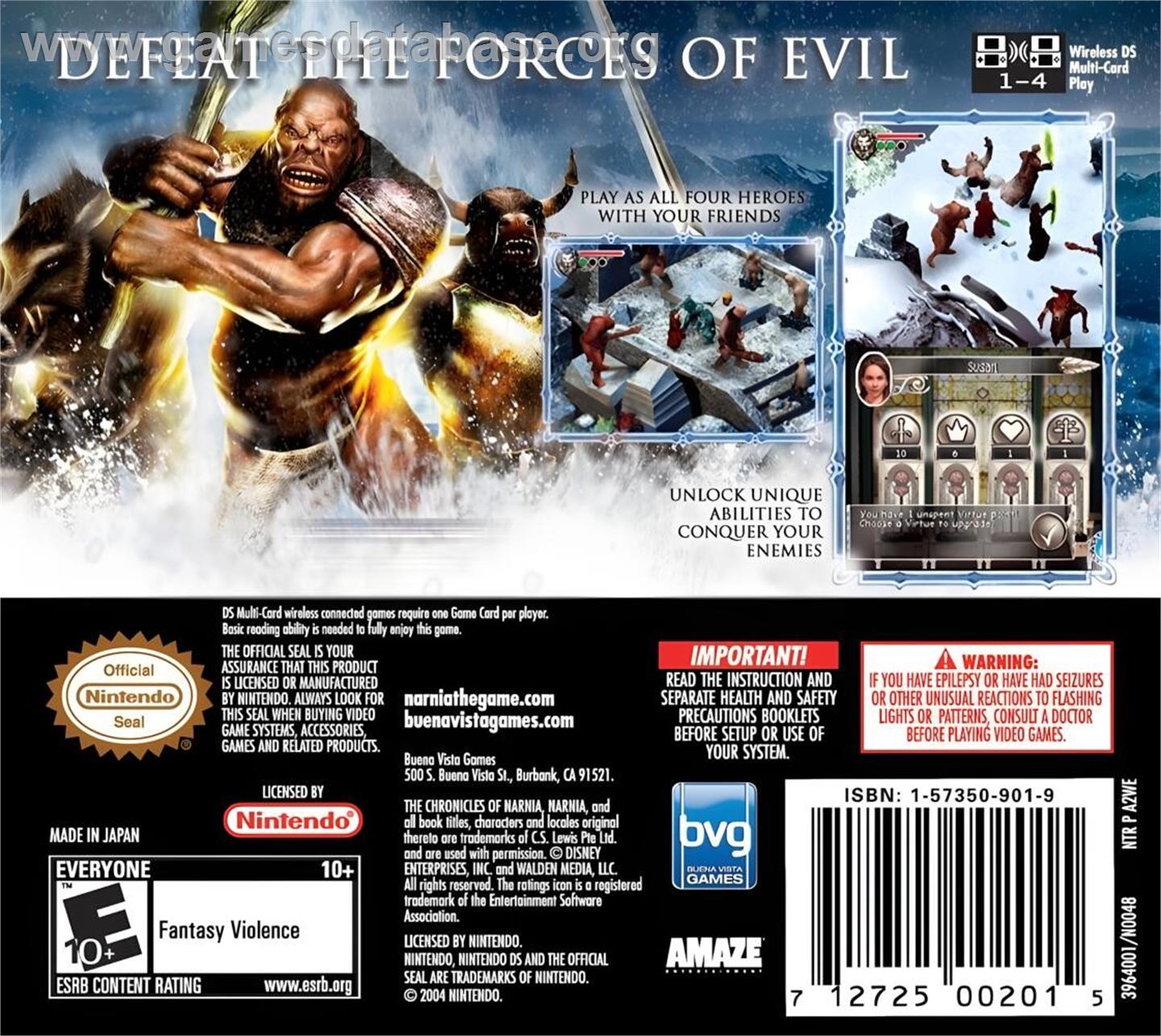 Chronicles Of Narnia, The - The Lion, The Witch And The Wardrobe - Nintendo DS - Artwork - Box Back