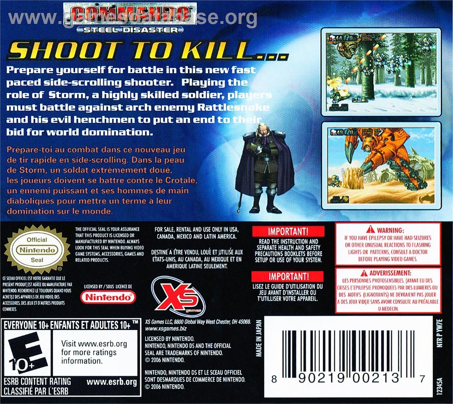 Commando - Steel Disaster - Nintendo DS - Artwork - Box Back