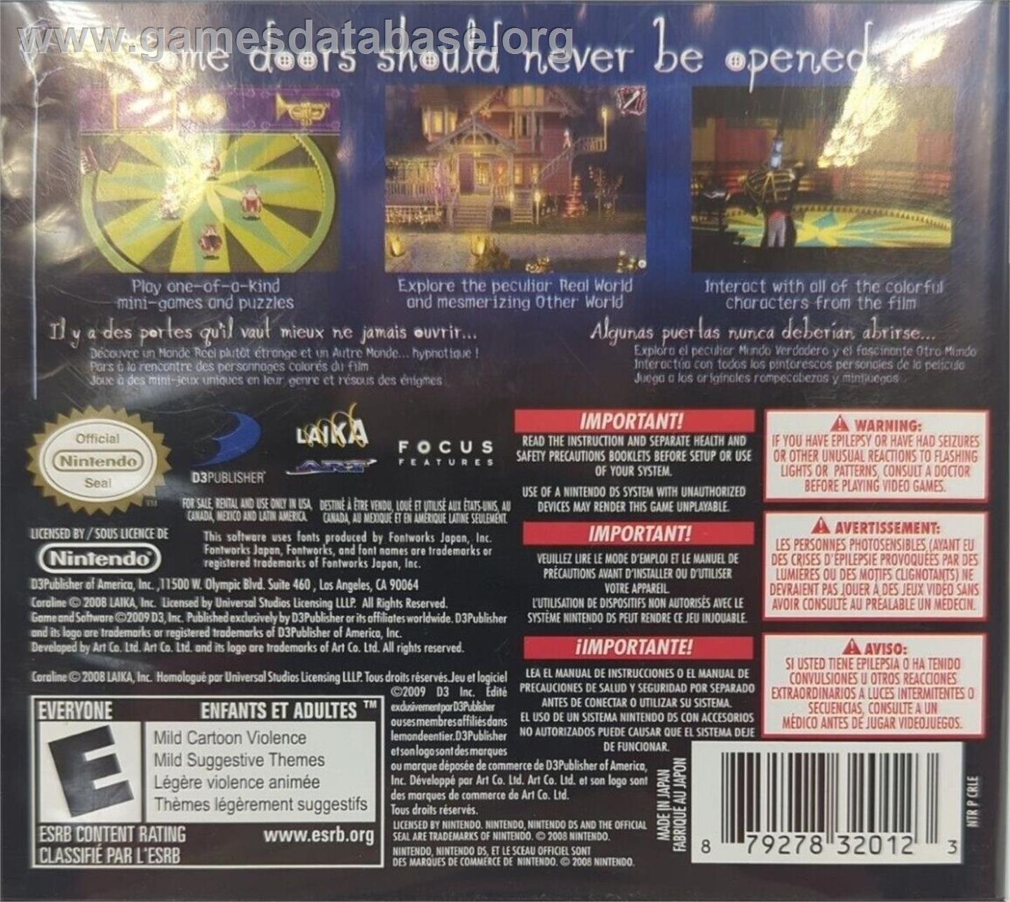 Coraline - Nintendo DS - Artwork - Box Back
