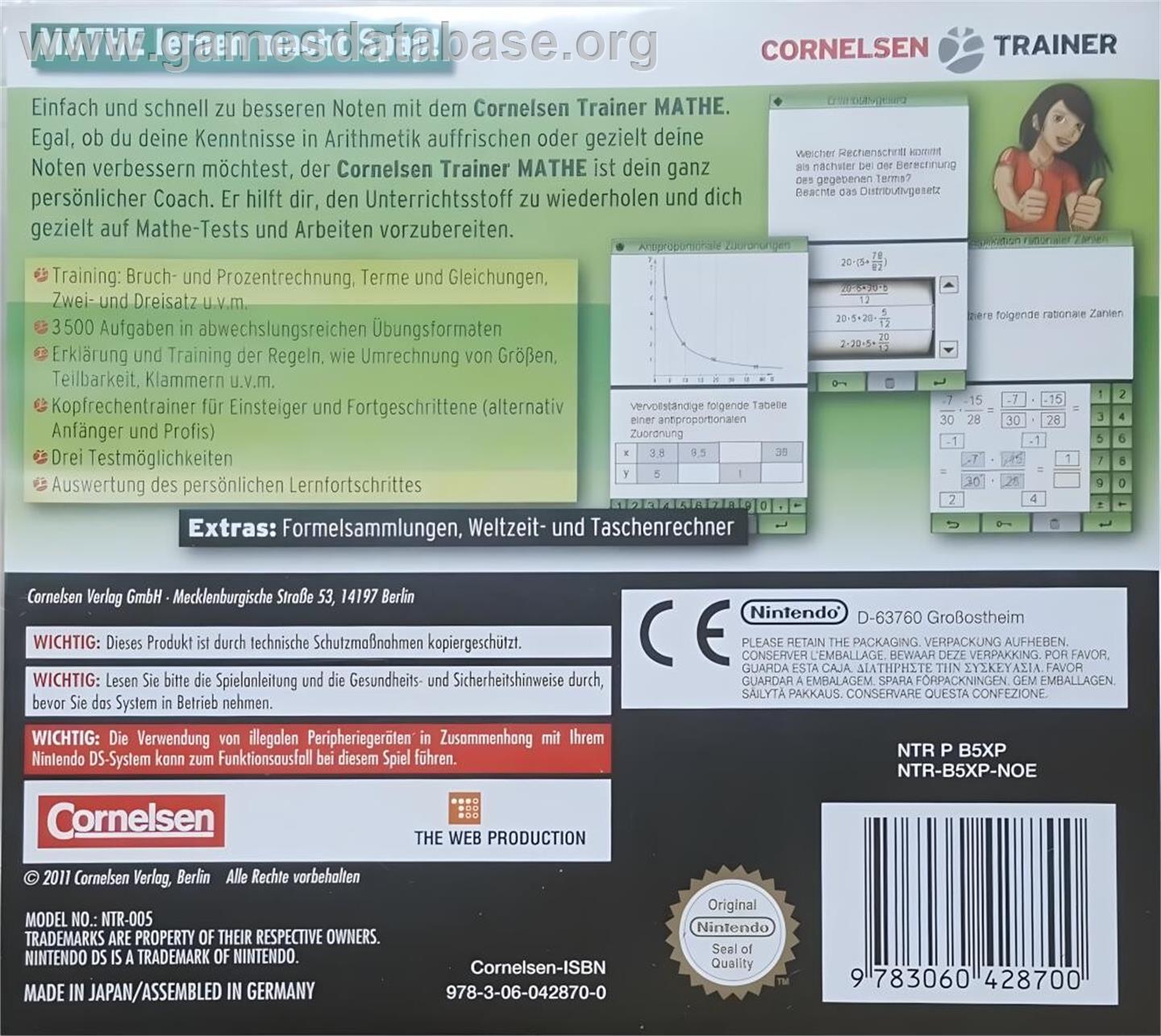 Cornelsen Trainer: Mathe - Klasse 6 - Nintendo DS - Artwork - Box Back