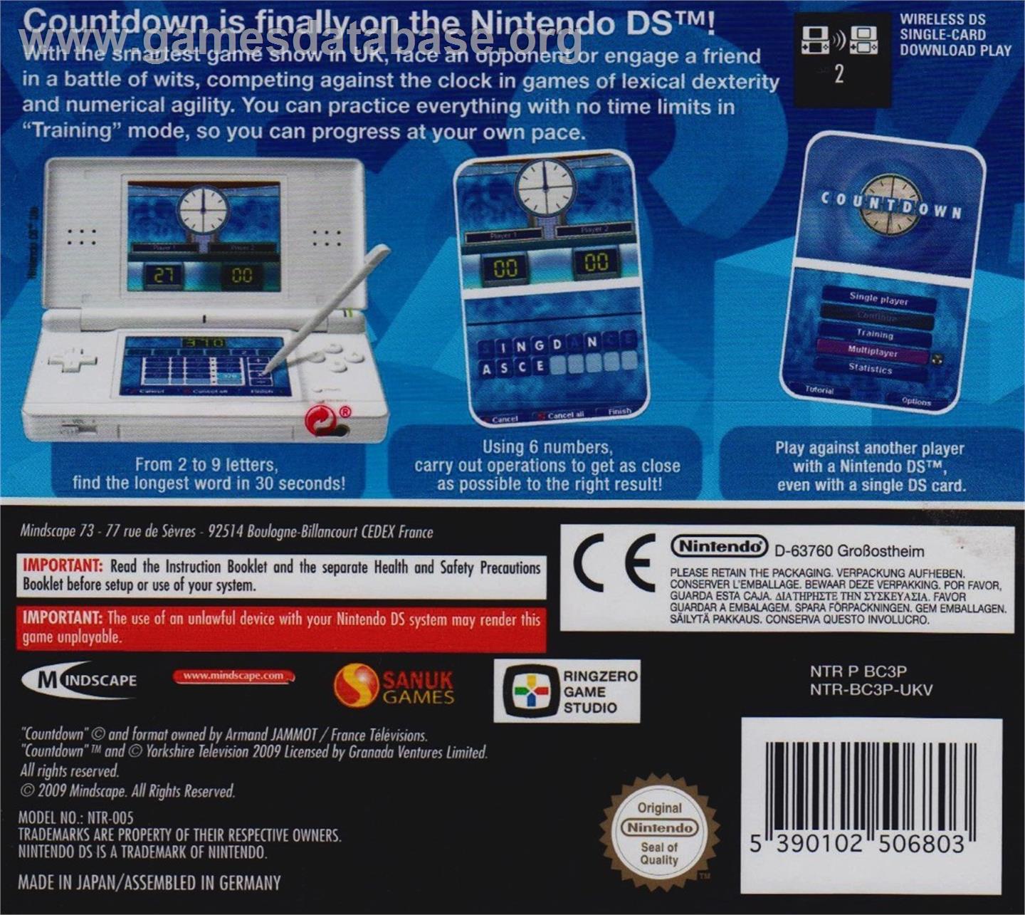 Countdown - The Game - Nintendo DS - Artwork - Box Back