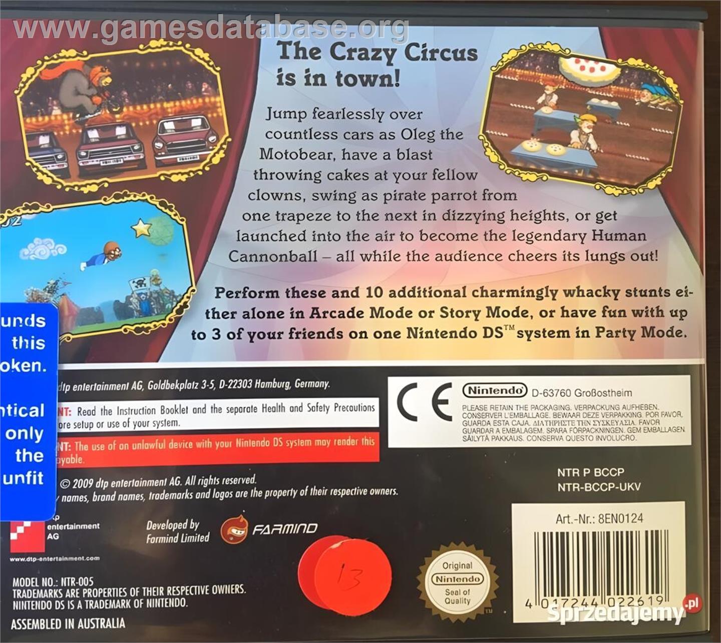 Crazy Circus - Nintendo DS - Artwork - Box Back