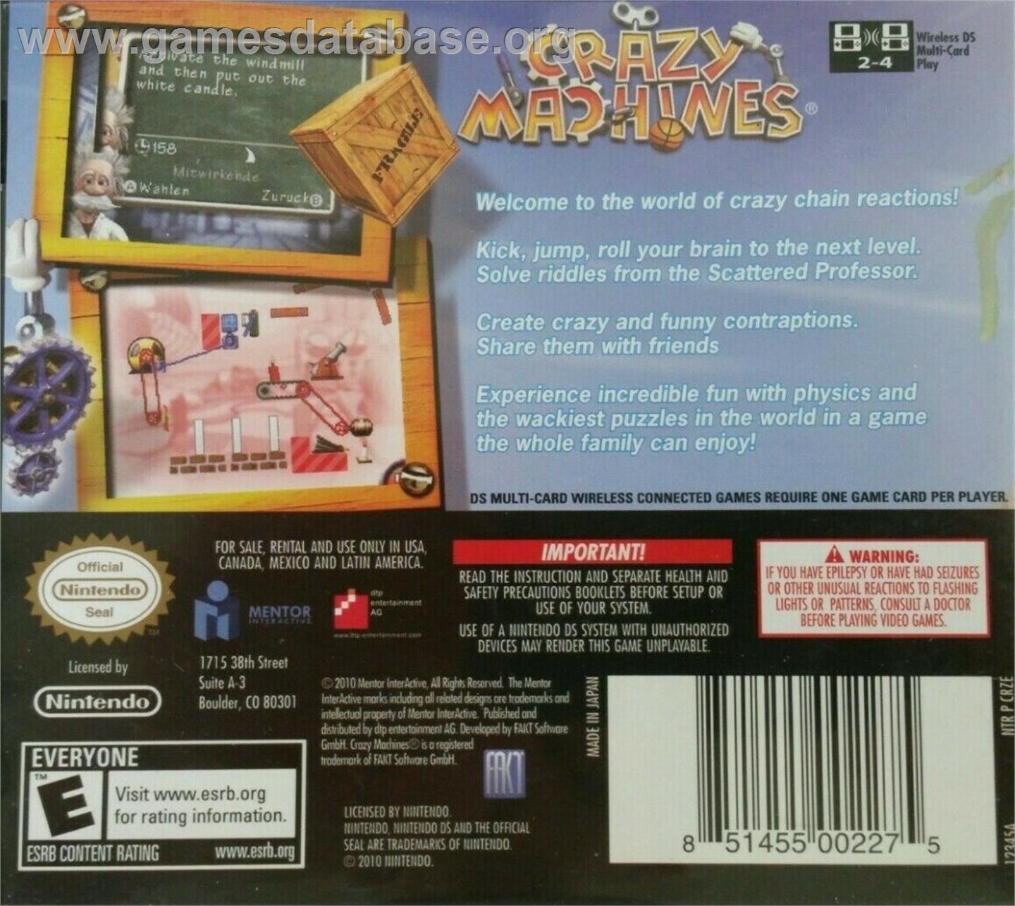 Crazy Machines - Nintendo DS - Artwork - Box Back