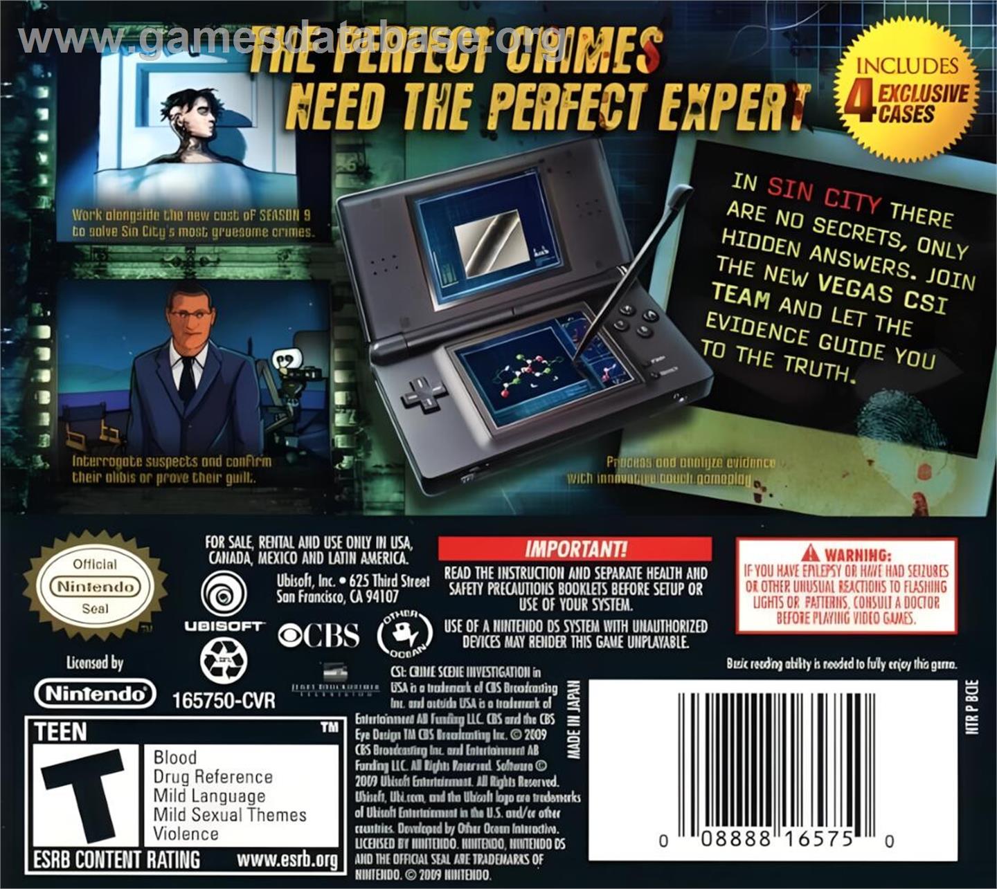 Csi - Crime Scene Investigation - Deadly Intent - The Hidden Cases - Nintendo DS - Artwork - Box Back