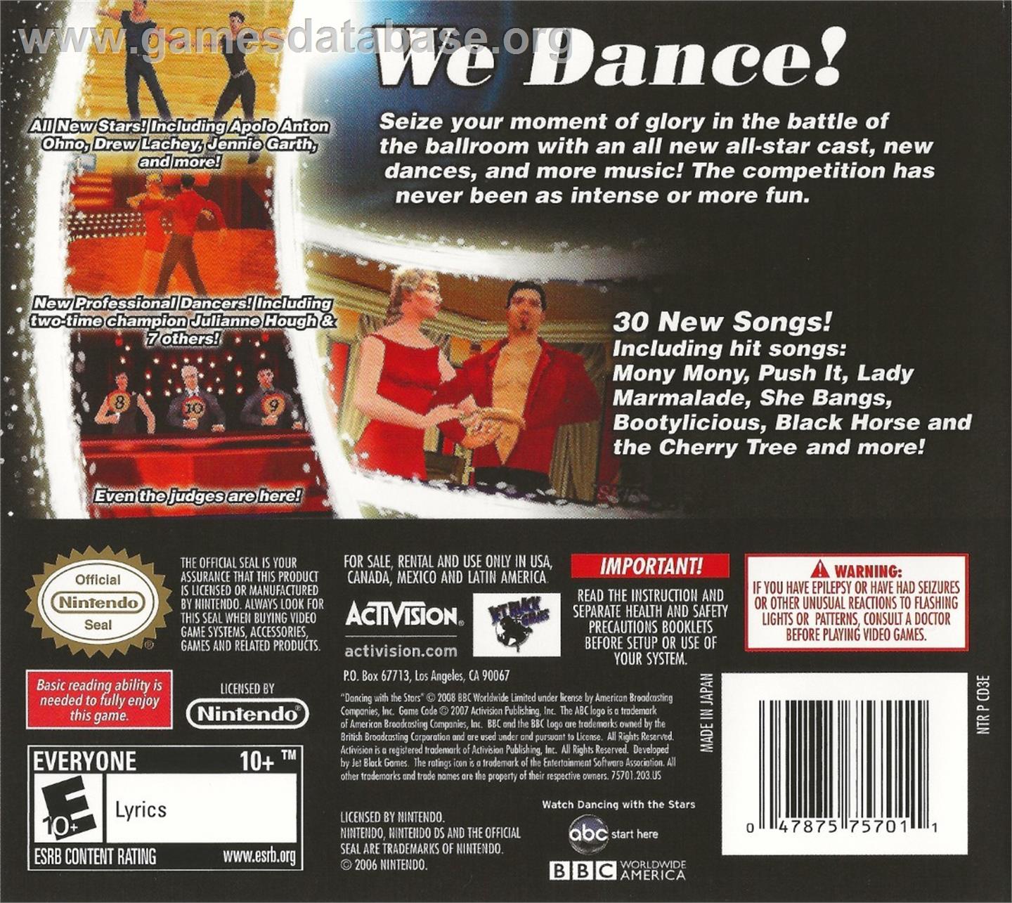 Dancing With The Stars - We Dance! - Nintendo DS - Artwork - Box Back