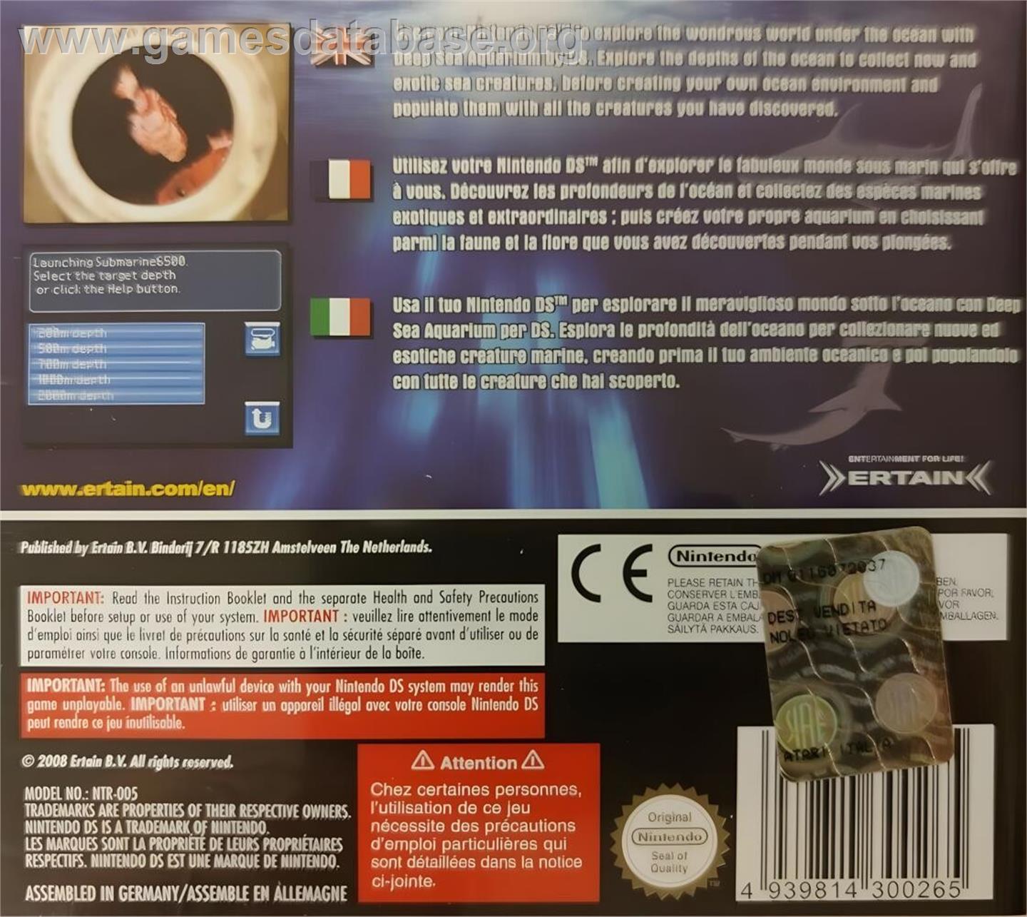 Deep Sea Aquarium By Ds - Nintendo DS - Artwork - Box Back