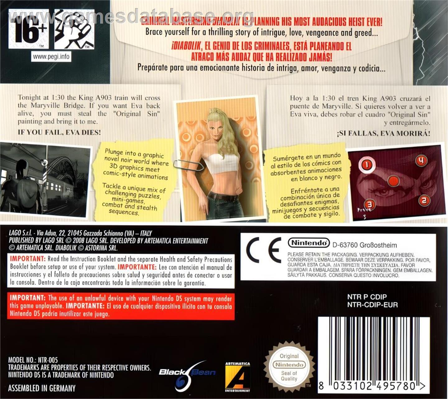 Diabolik - The Original Sin - Nintendo DS - Artwork - Box Back