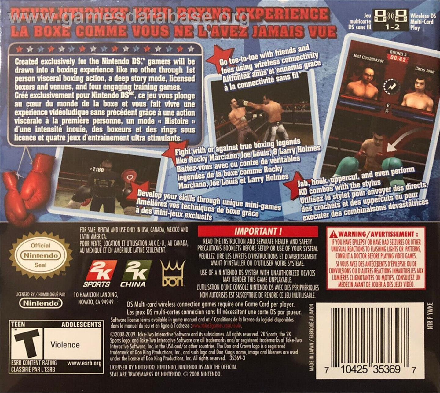 Don King Boxing - Nintendo DS - Artwork - Box Back