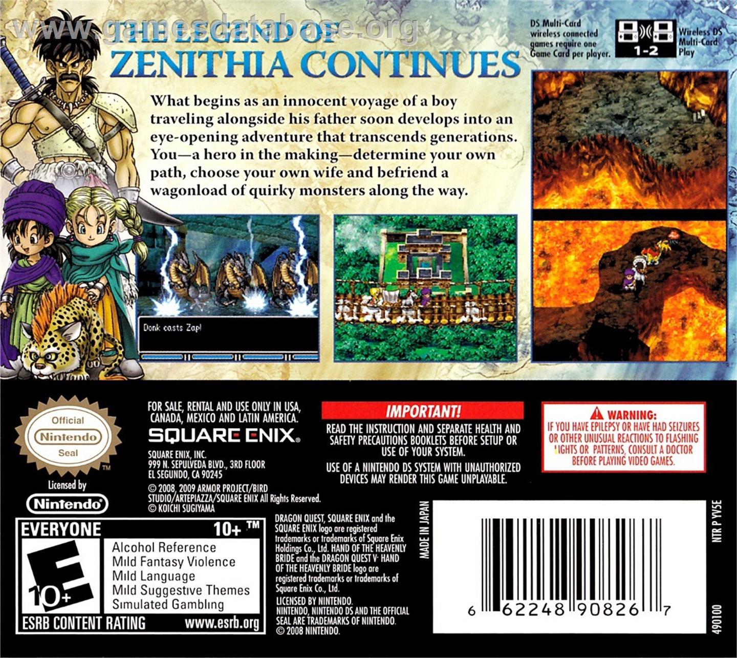 Dragon Quest 5 - Hand Of The Heavenly Bride - Nintendo DS - Artwork - Box Back