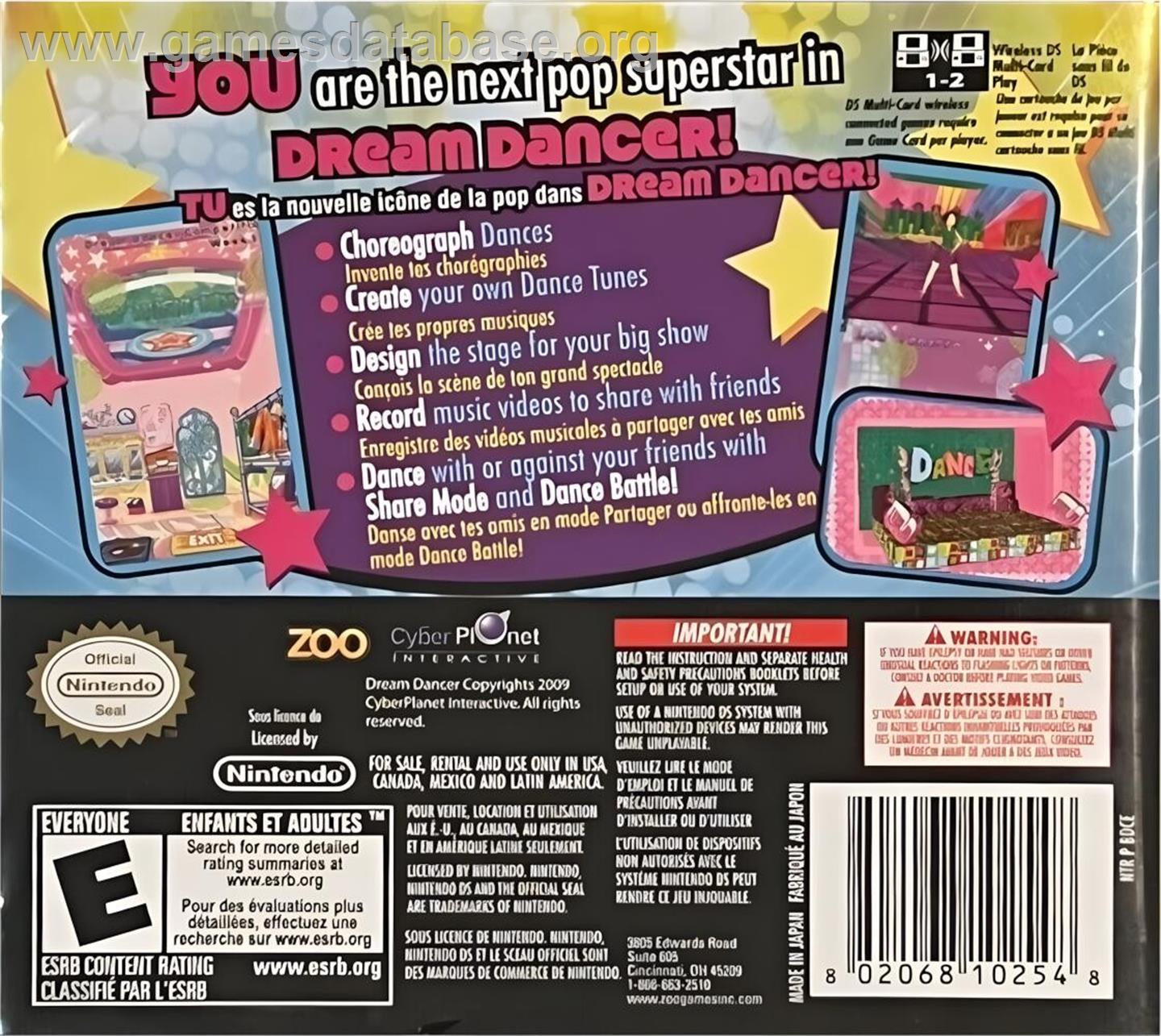 Dream Dancer - Nintendo DS - Artwork - Box Back