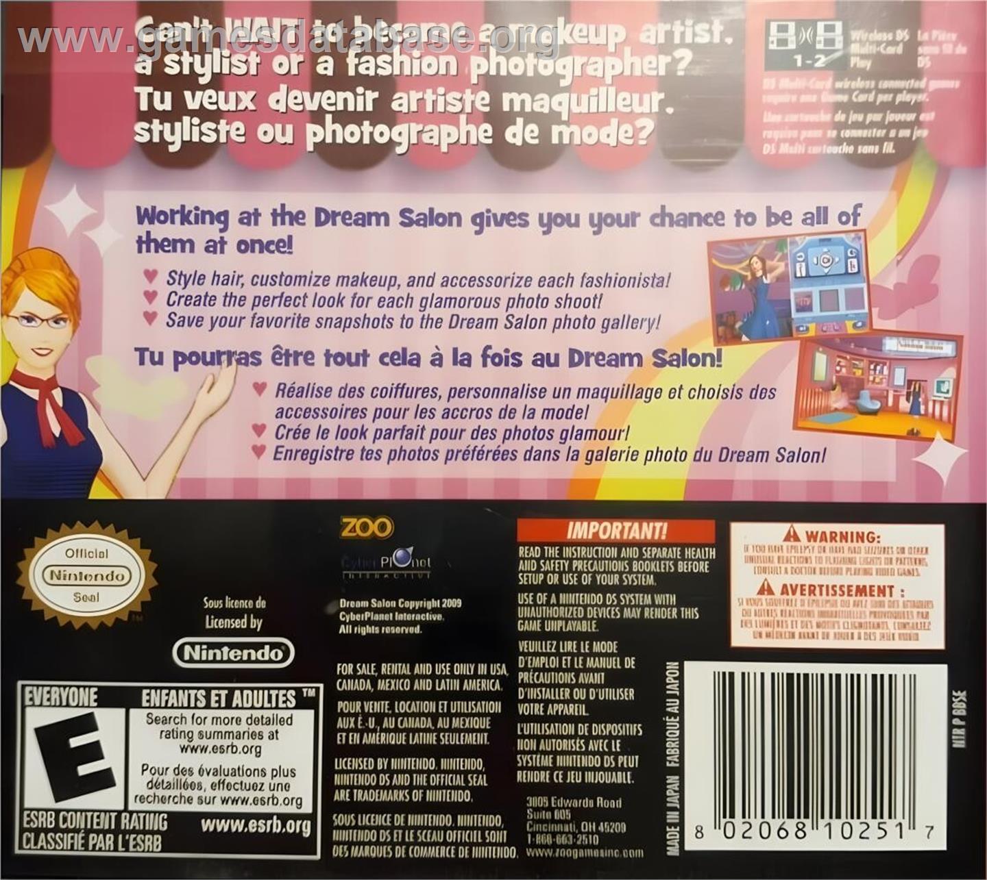 Dream Salon - Nintendo DS - Artwork - Box Back