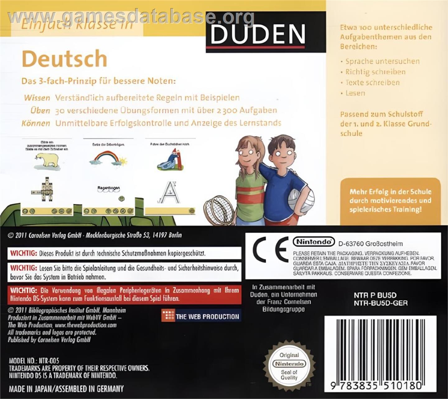 Duden: Einfach Klasse in Deutsch - 1./2. Klasse - Nintendo DS - Artwork - Box Back