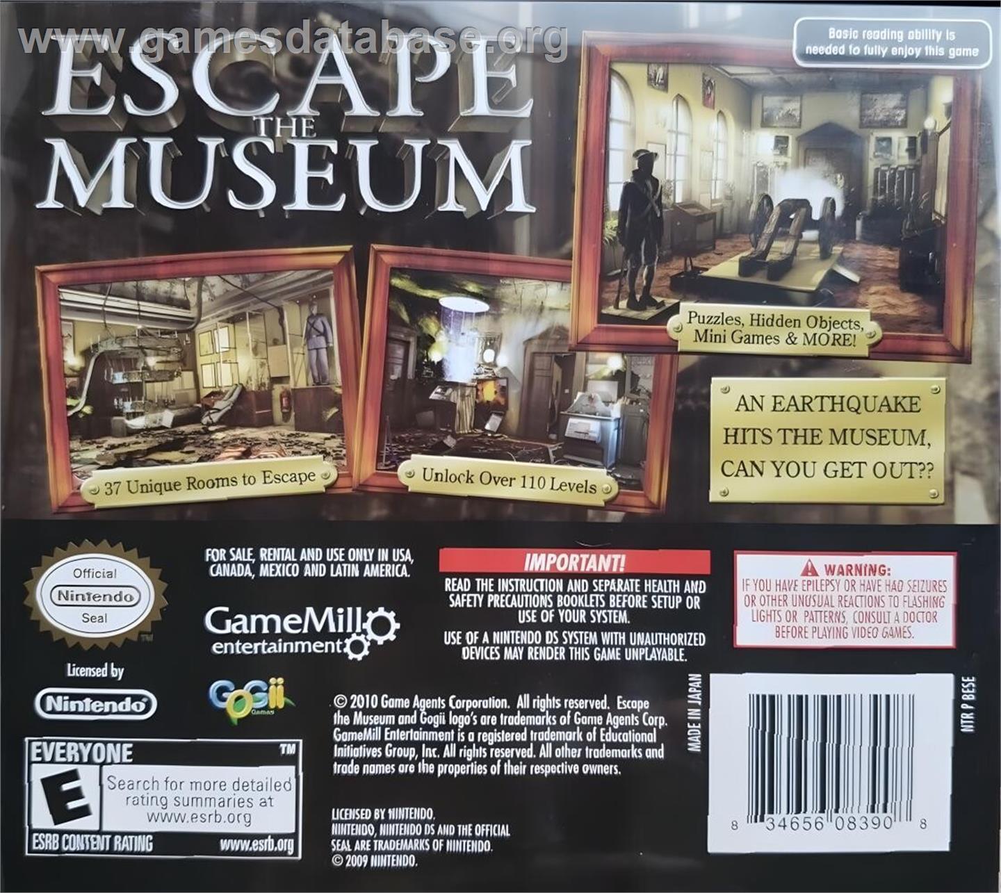 Escape The Museum - Nintendo DS - Artwork - Box Back