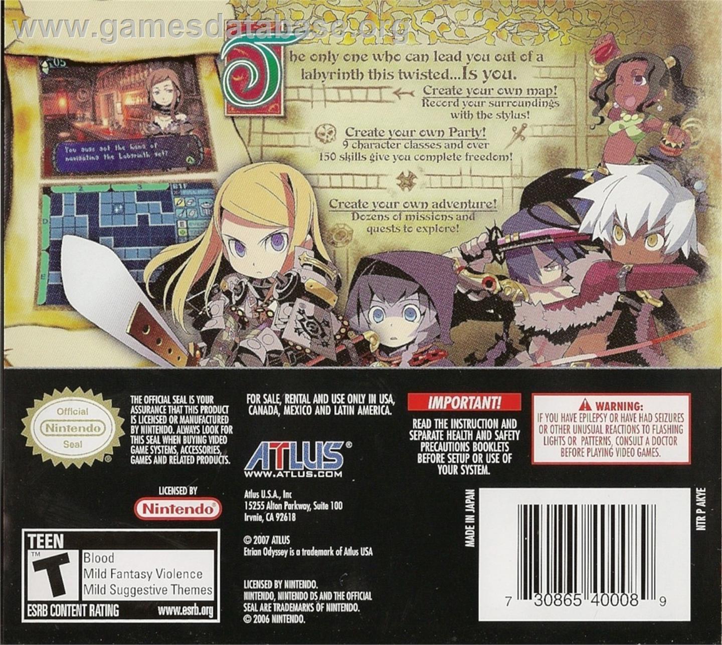 Etrian Odyssey - Nintendo DS - Artwork - Box Back