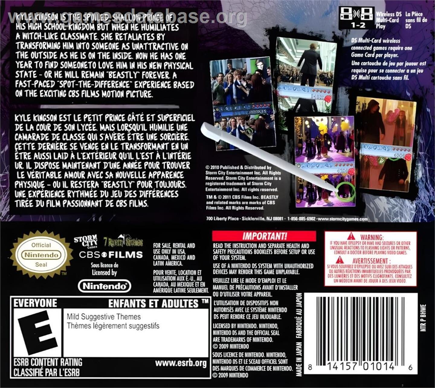 Frantic Foto - Beastly - Nintendo DS - Artwork - Box Back