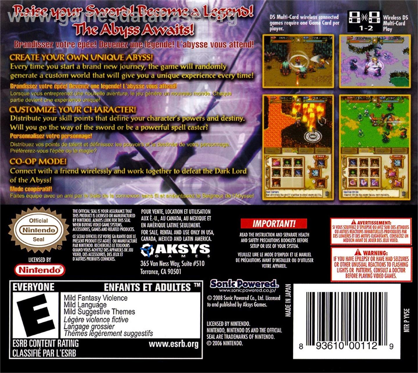 From The Abyss - Nintendo DS - Artwork - Box Back