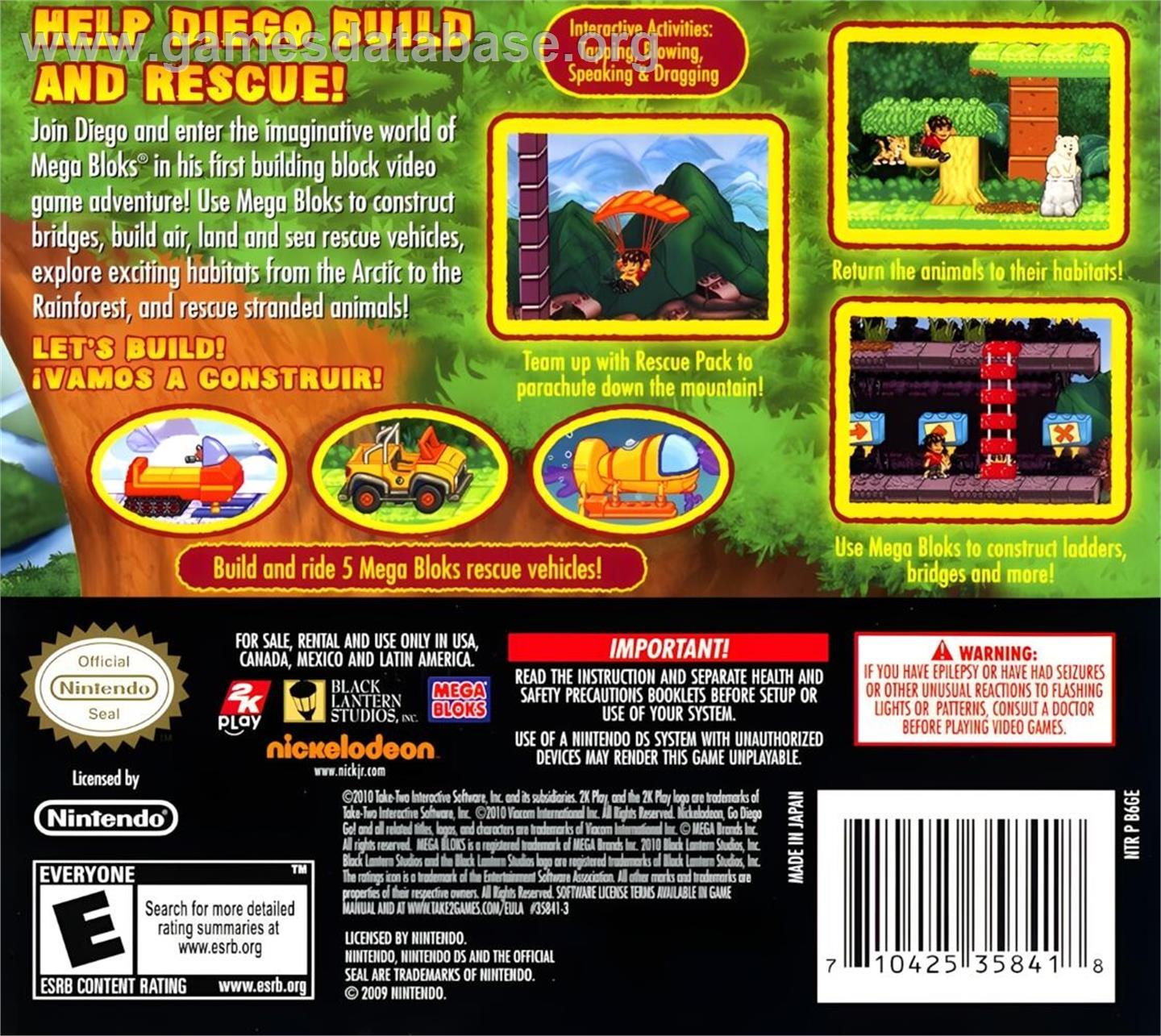Go Diego ! Mission Construction - Nintendo DS - Artwork - Box Back