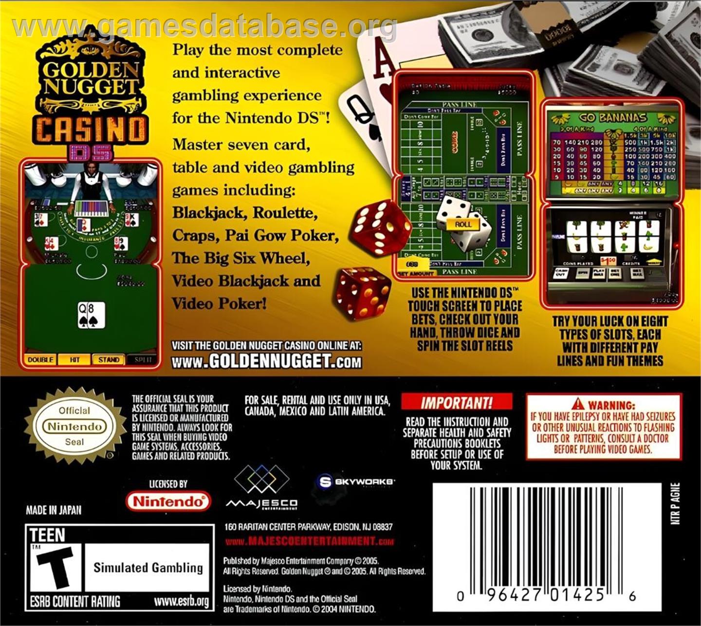 Golden Nugget Casino Ds - Nintendo DS - Artwork - Box Back