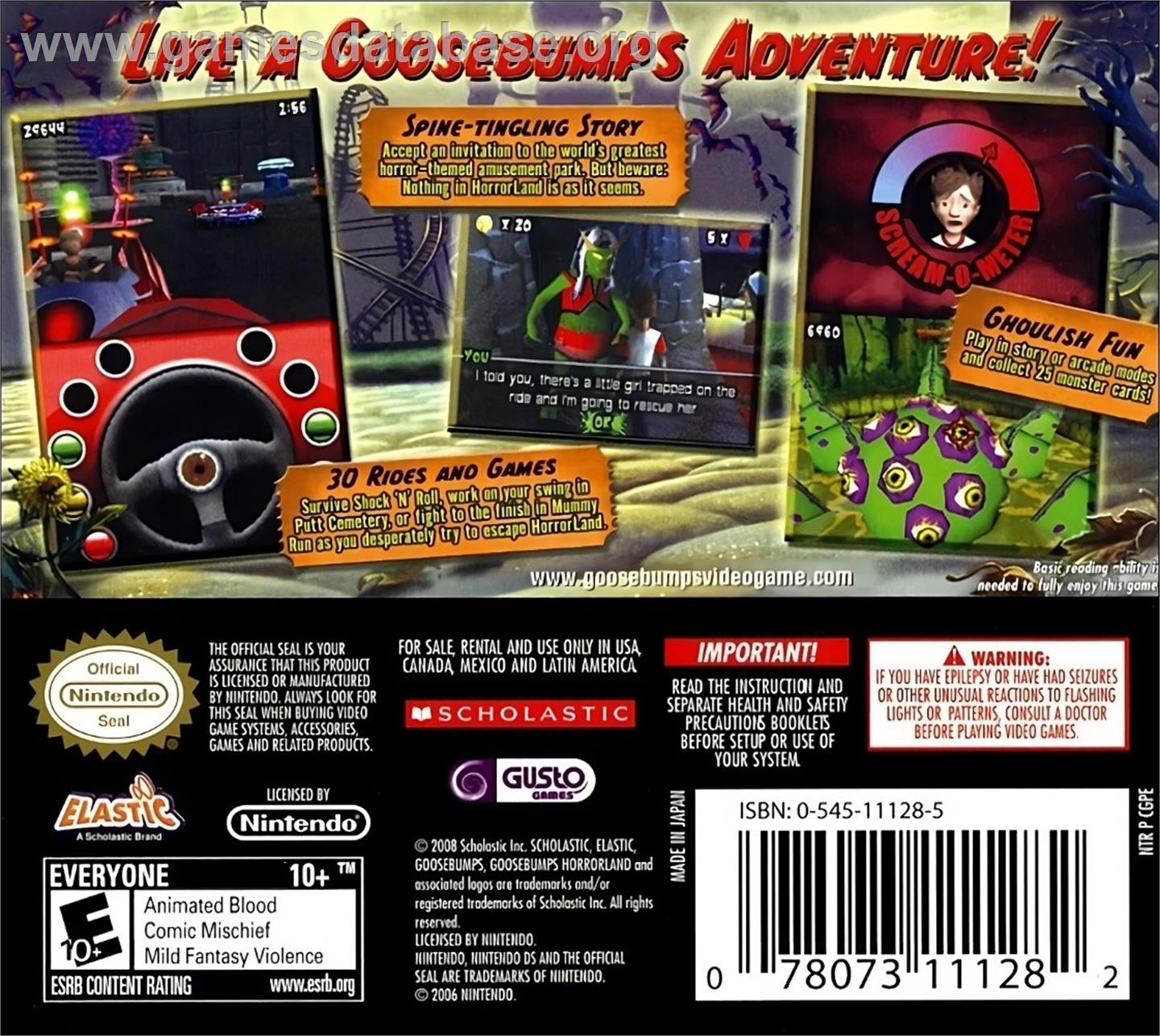 Goosebumps Horrorland - Nintendo DS - Artwork - Box Back