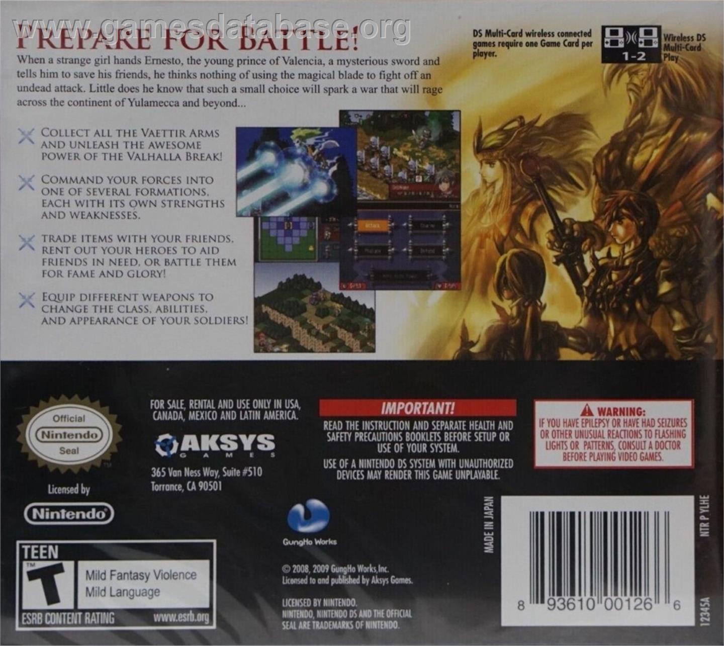 Hero's Saga Laevatein Tactics - Nintendo DS - Artwork - Box Back