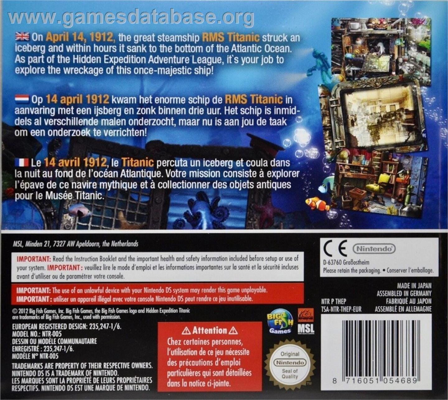 Hidden Expedition - Titanic - Nintendo DS - Artwork - Box Back