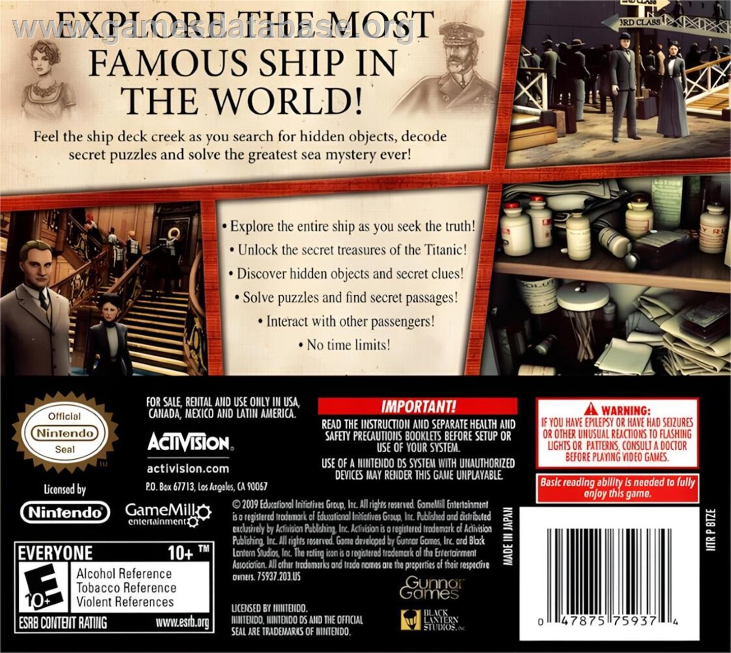 Hidden Mysteries - Titanic - Nintendo DS - Artwork - Box Back