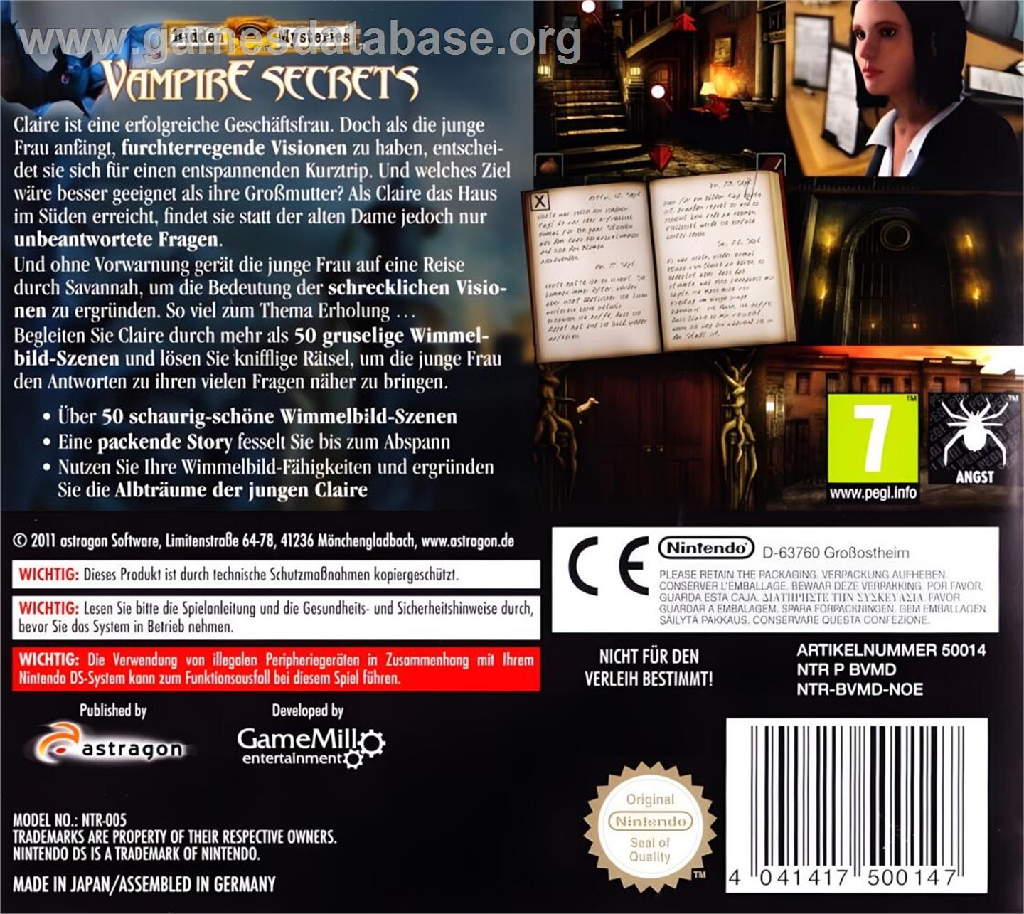 Hidden Mysteries - Vampire Secrets - Nintendo DS - Artwork - Box Back