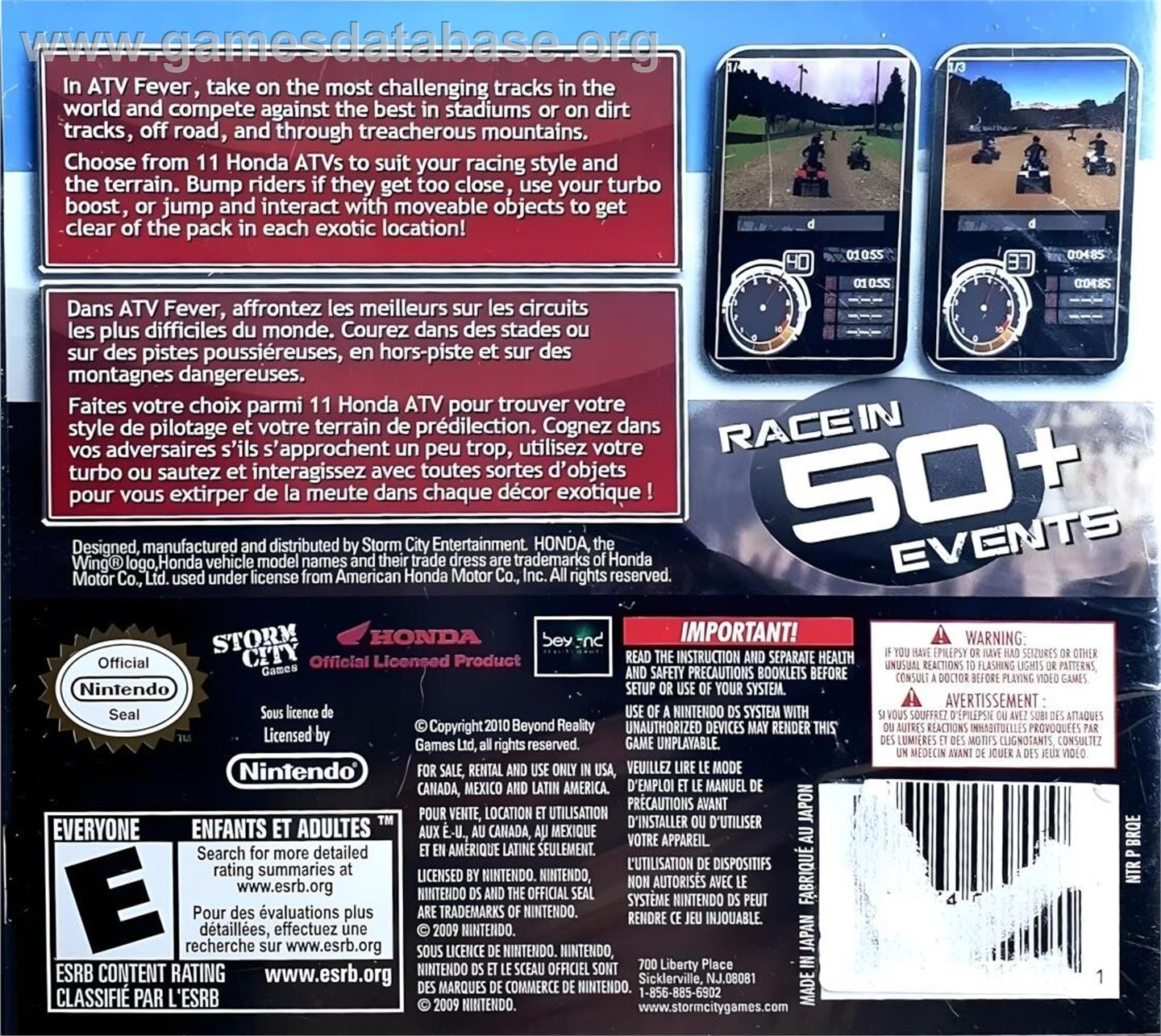 Honda Atv Fever - Nintendo DS - Artwork - Box Back