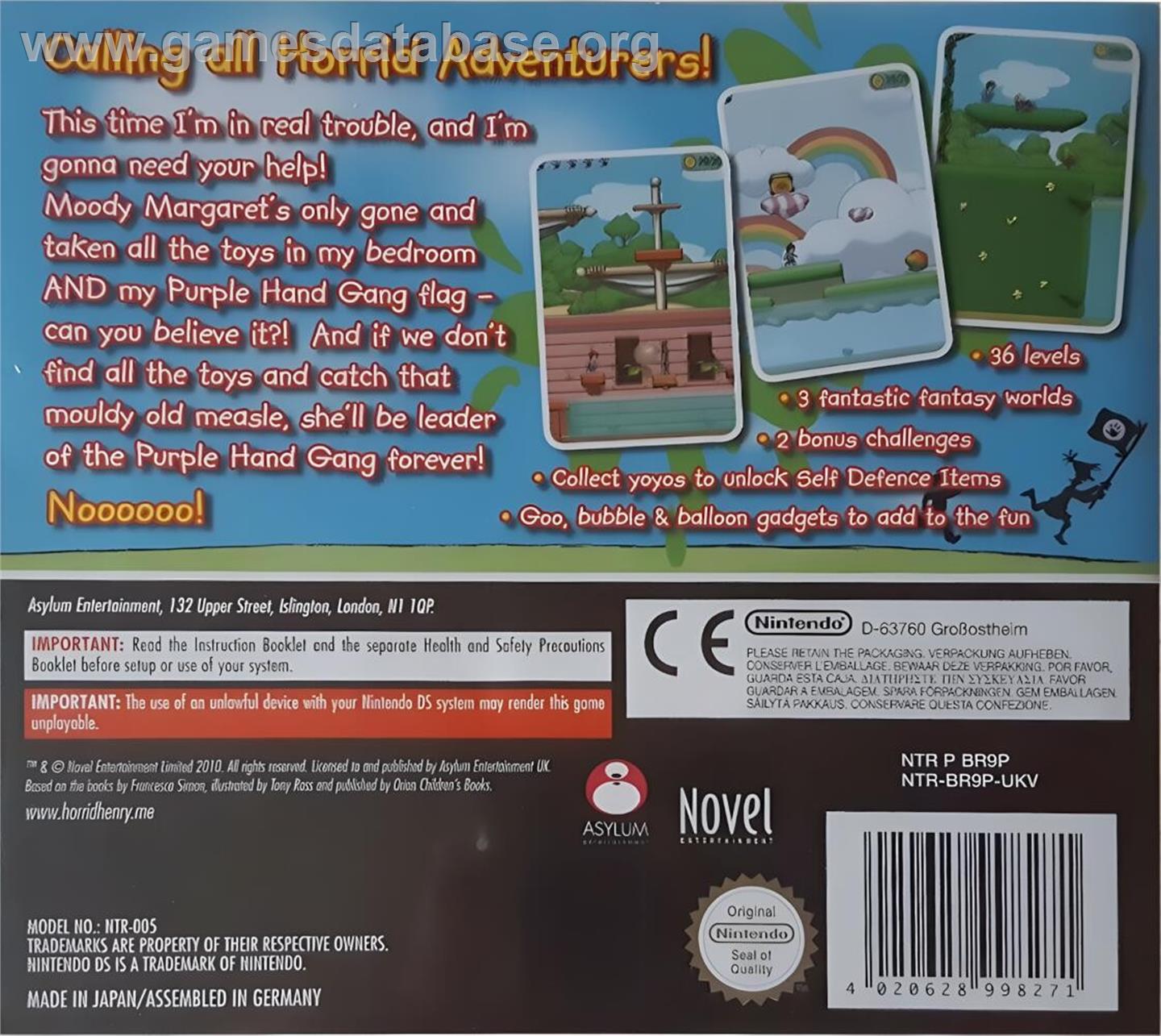 Horrid Henry's Horrid Adventure - Nintendo DS - Artwork - Box Back