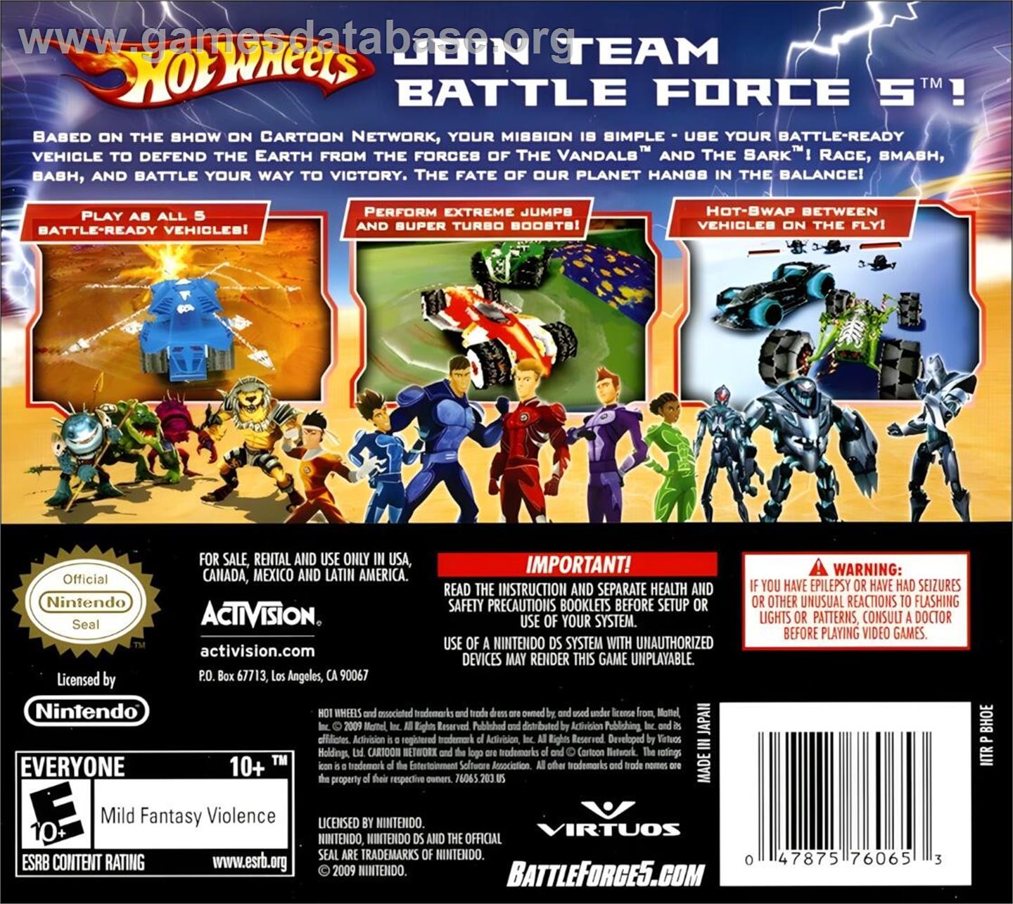 Hot Wheels - Battle Force 5 - Nintendo DS - Artwork - Box Back