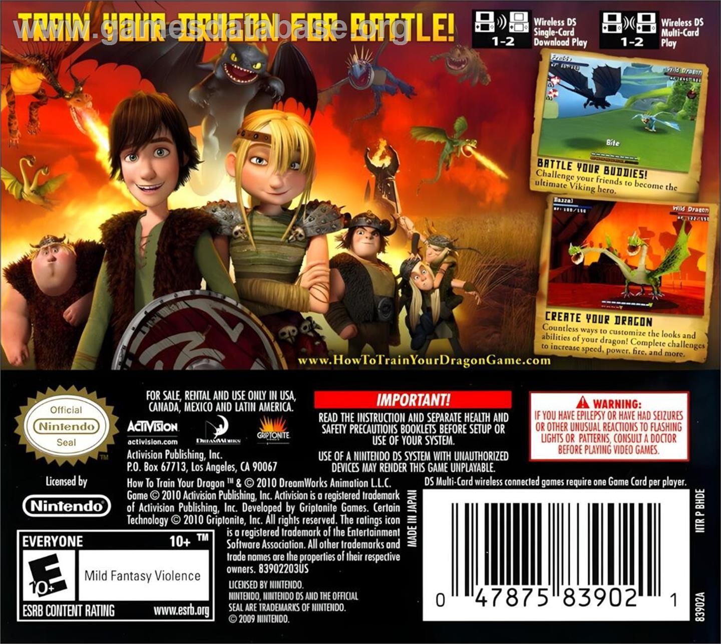 How To Train Your Dragon - Nintendo DS - Artwork - Box Back