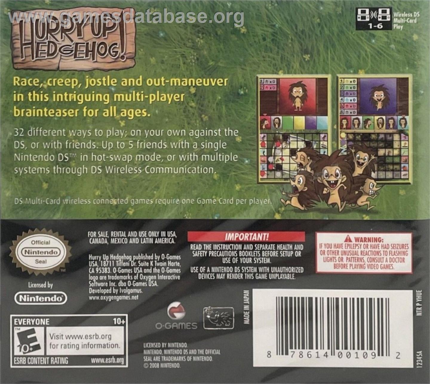 Hurry Up Hedgehog! - Nintendo DS - Artwork - Box Back