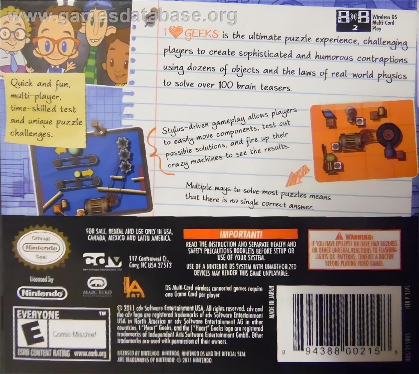 I Heart Geeks ! - Nintendo DS - Artwork - Box Back