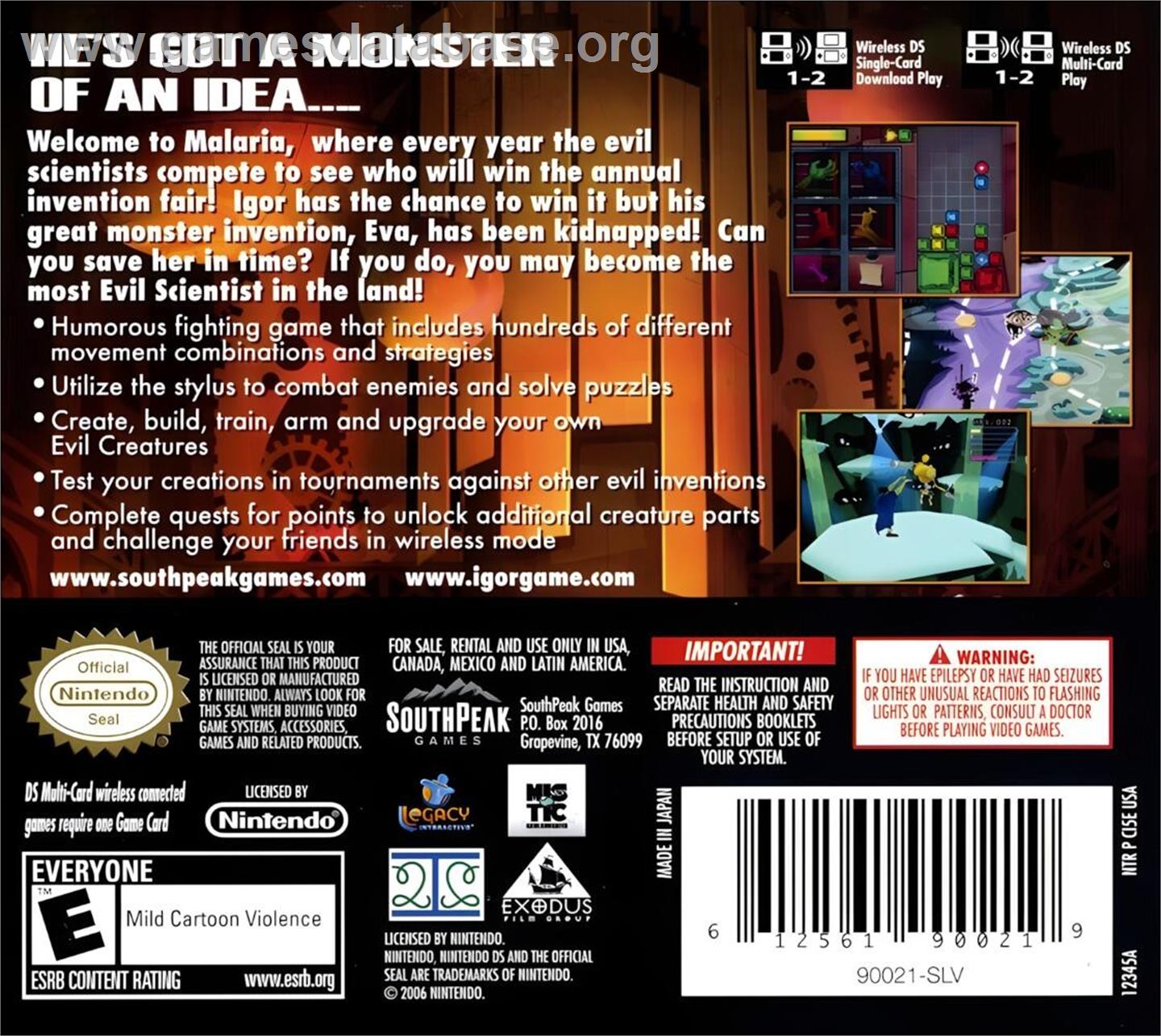 Igor - The Game - Nintendo DS - Artwork - Box Back