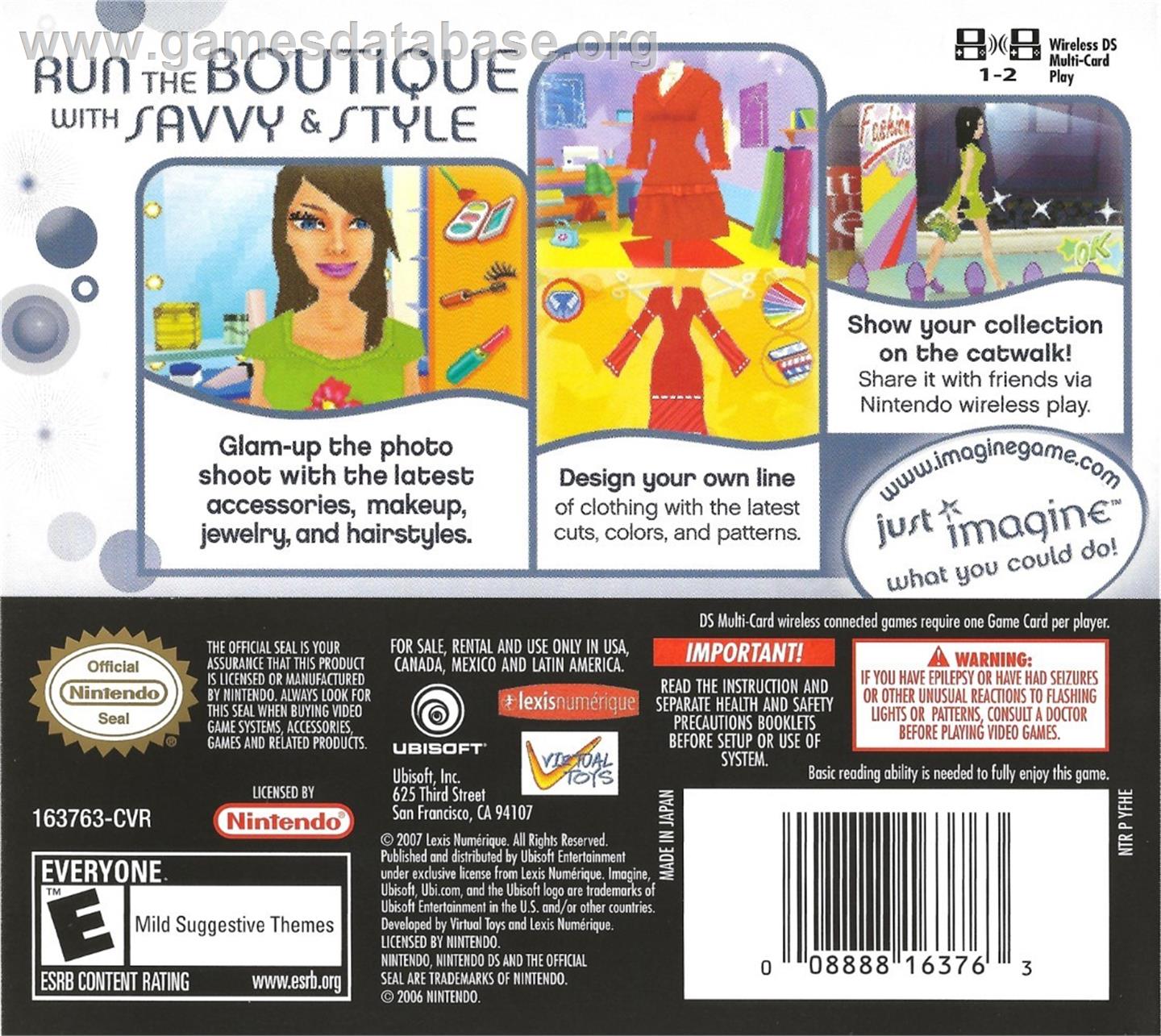 Imagine - Fashion Designer - Nintendo DS - Artwork - Box Back