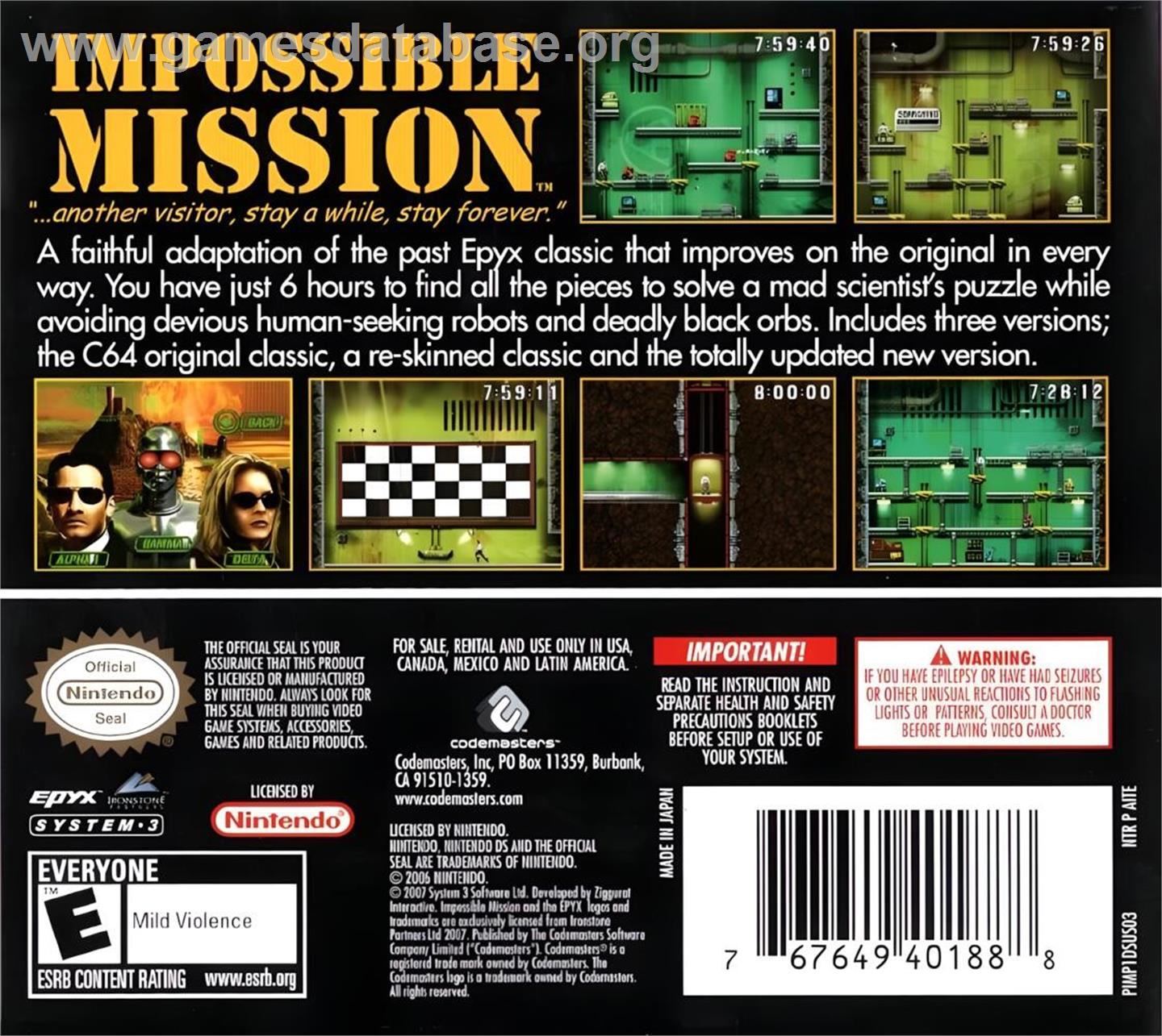Impossible Mission - Nintendo DS - Artwork - Box Back