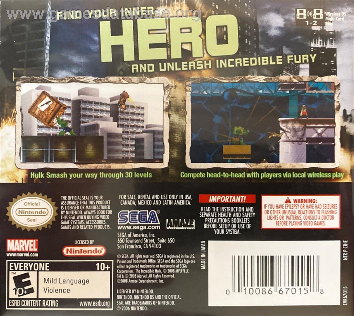 Incredible Hulk, The - Nintendo DS - Artwork - Box Back