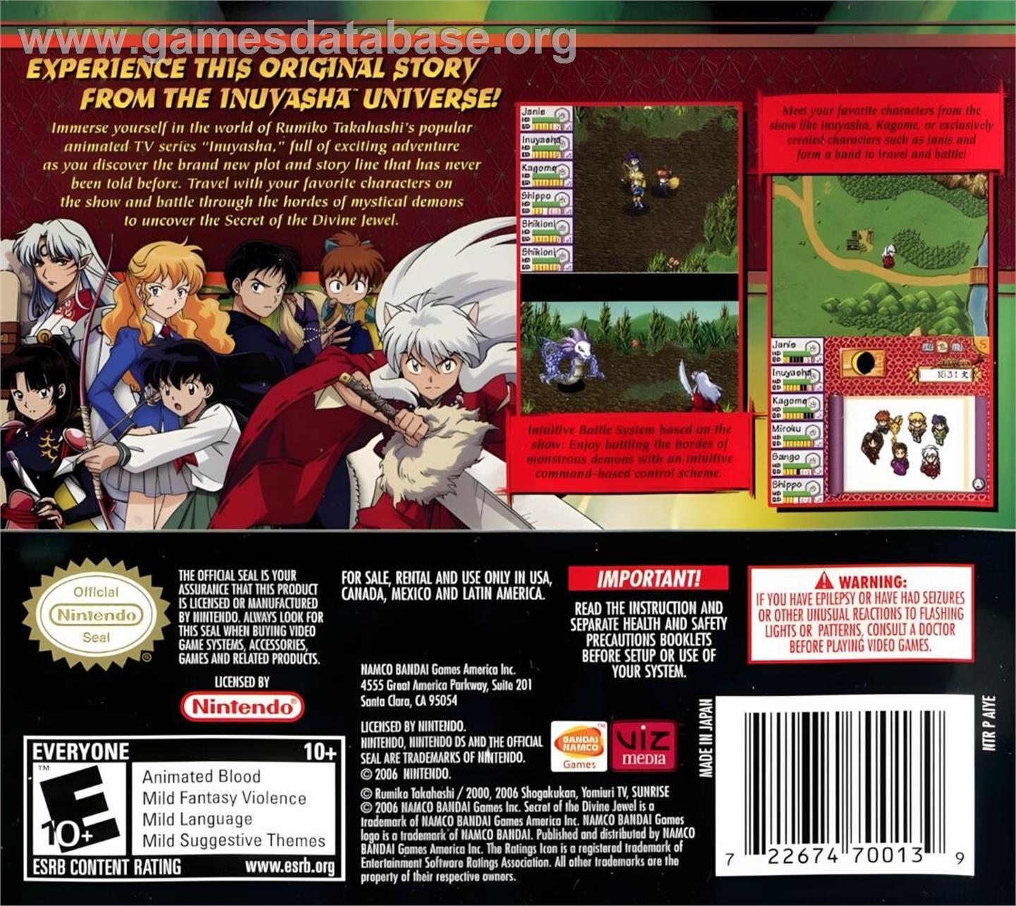 Inuyasha - Secret Of The Divine Jewel - Nintendo DS - Artwork - Box Back