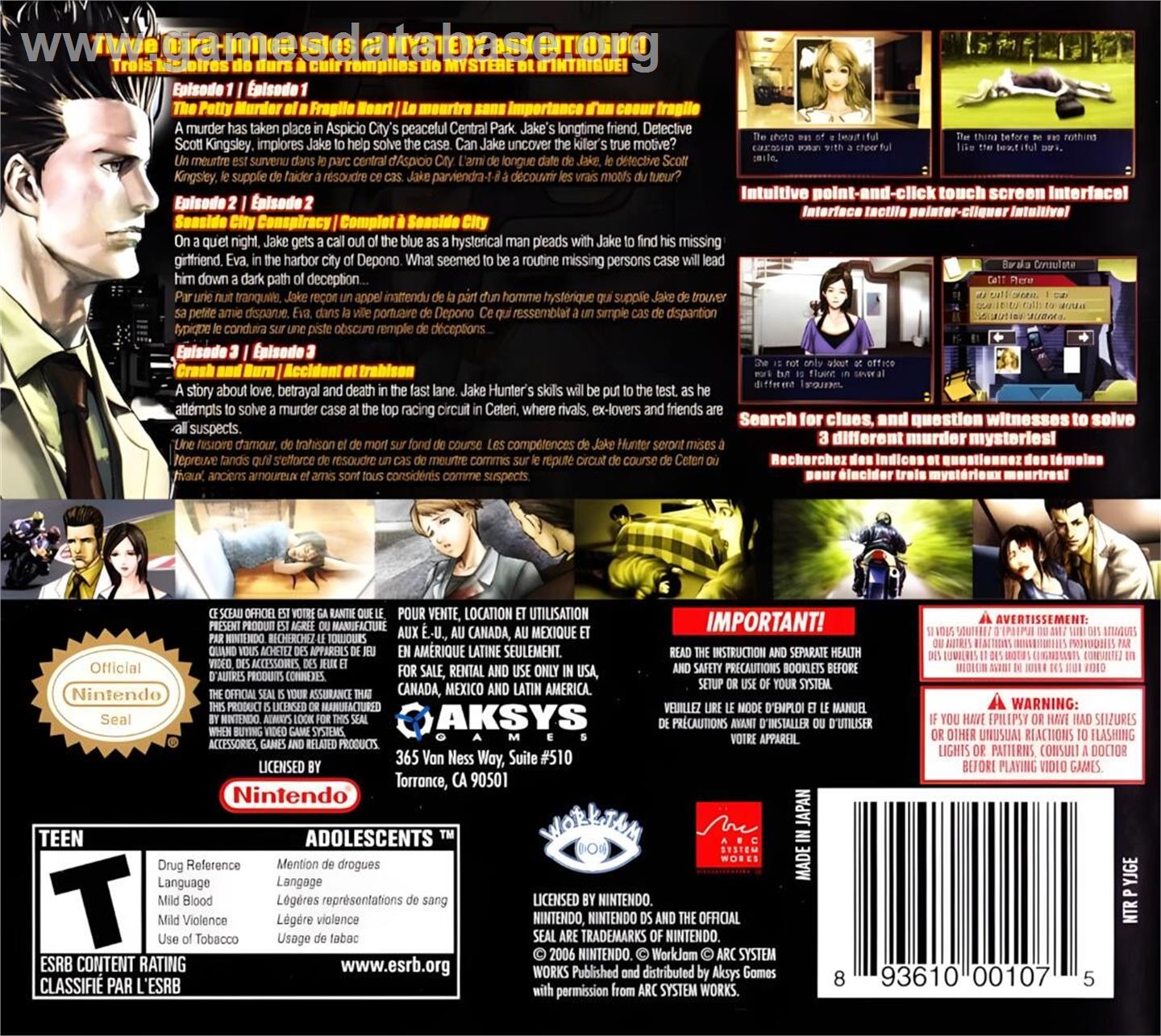 Jake Hunter - Detective Chronicles - Nintendo DS - Artwork - Box Back