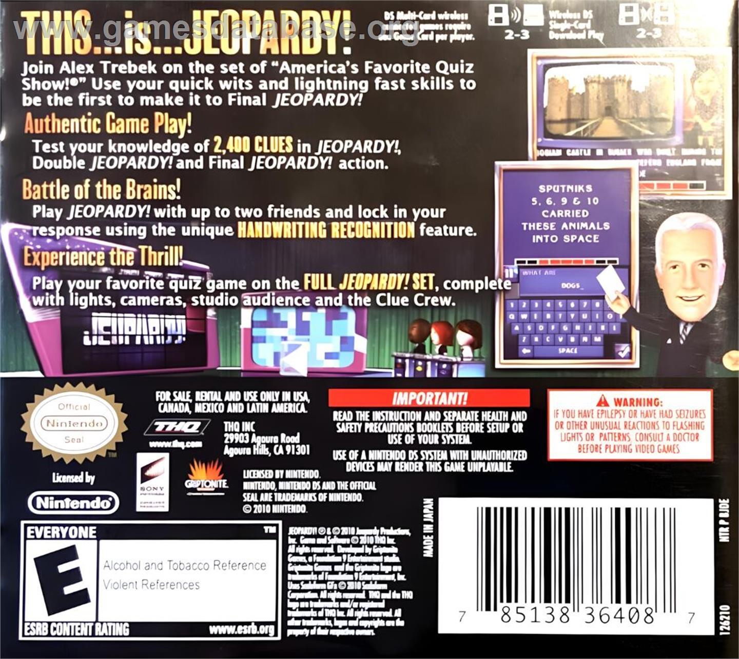 Jeopardy! - Nintendo DS - Artwork - Box Back