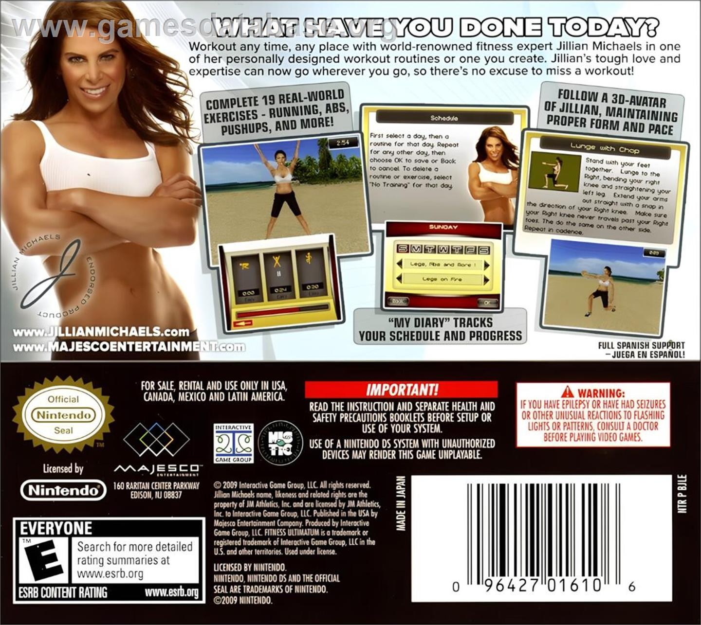 Jillian Michaels Fitness Ultimatum 2010 - Nintendo DS - Artwork - Box Back