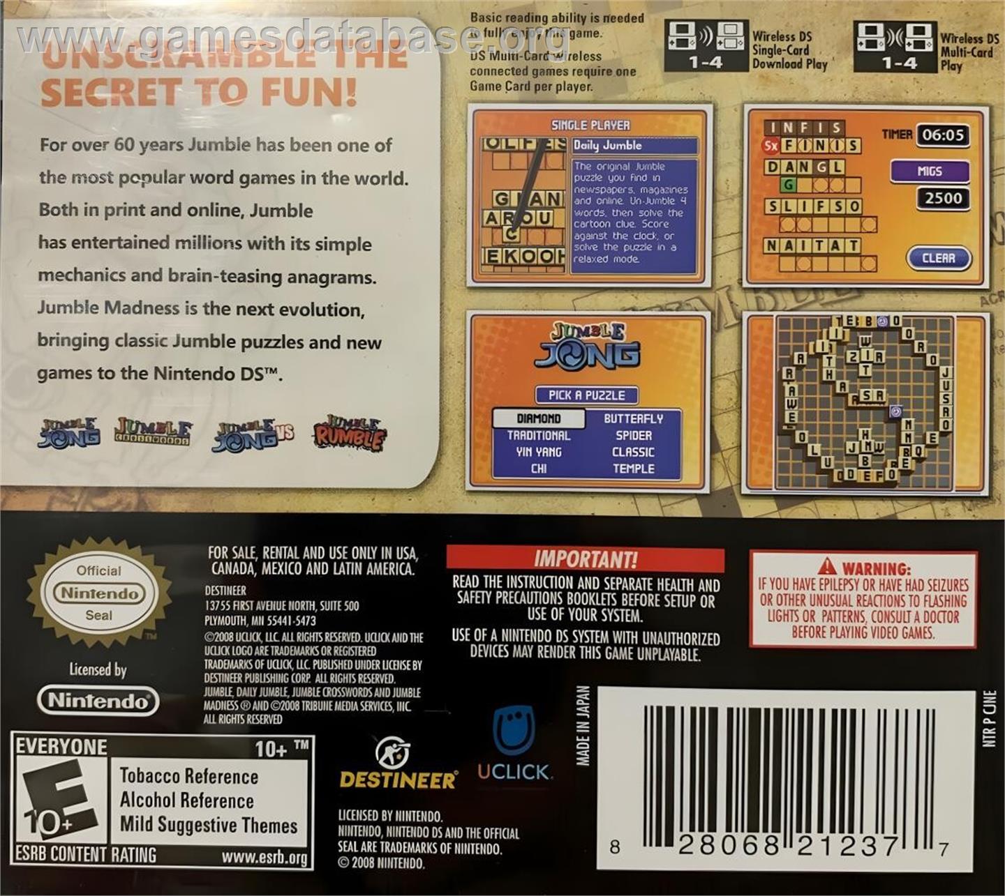 Jumble Madness - Nintendo DS - Artwork - Box Back