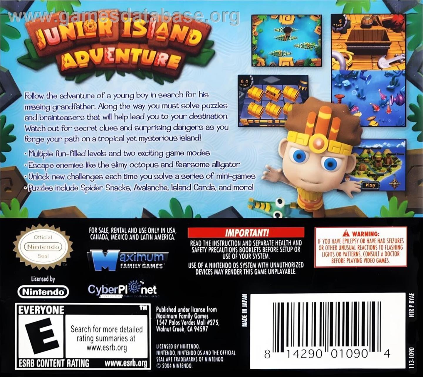 Junior Island Adventure - Nintendo DS - Artwork - Box Back
