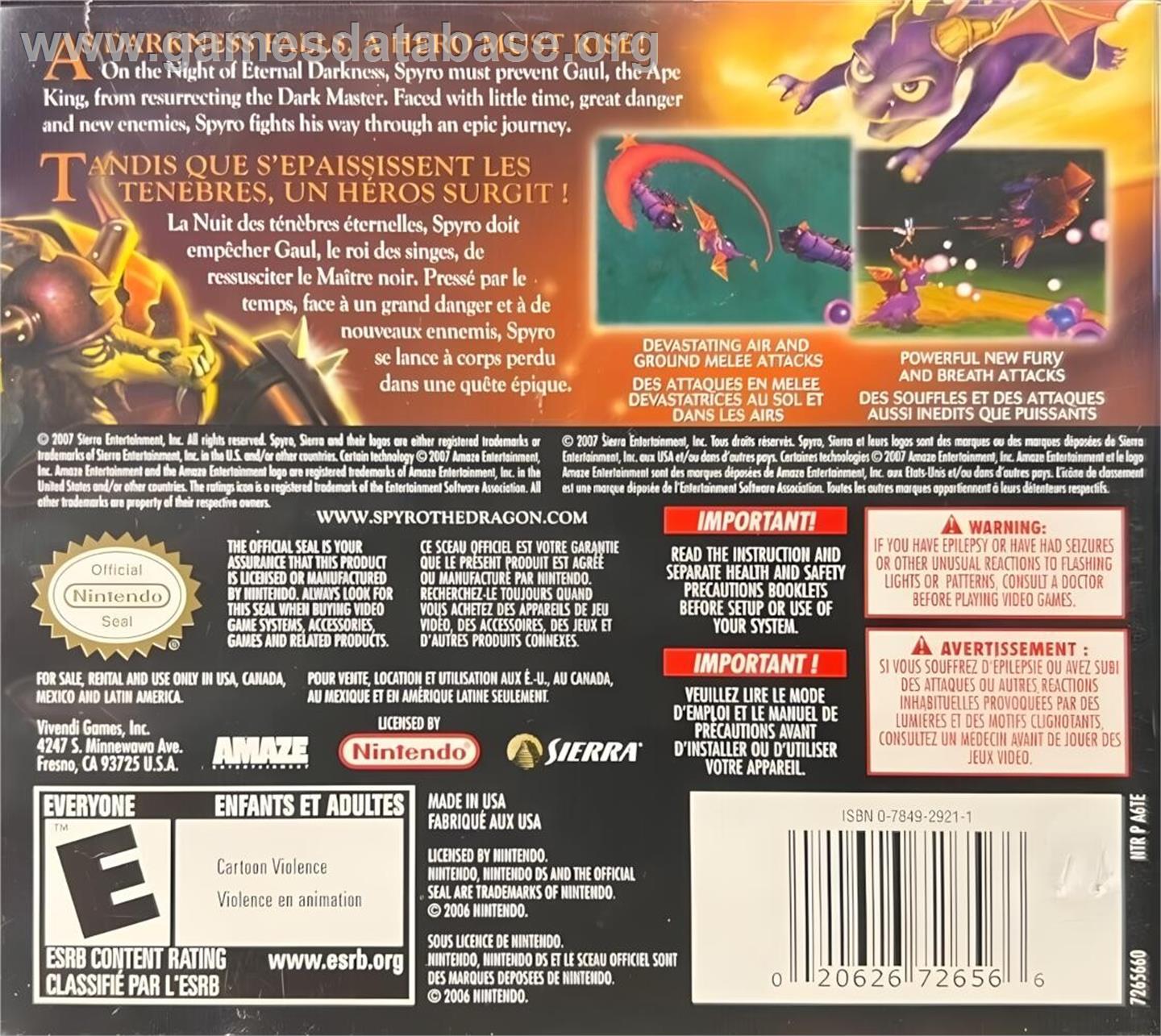 Legend Of Spyro - The Eternal Night, The - Nintendo DS - Artwork - Box Back