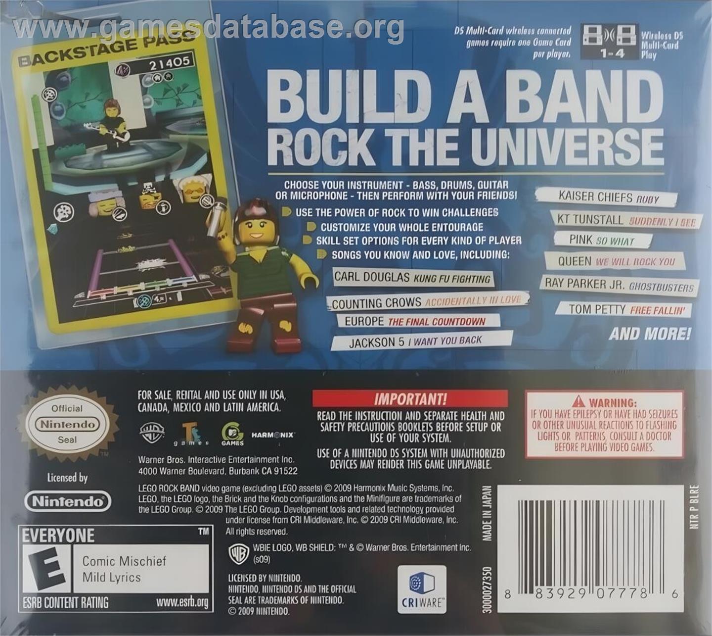 Lego Rock Band - Nintendo DS - Artwork - Box Back