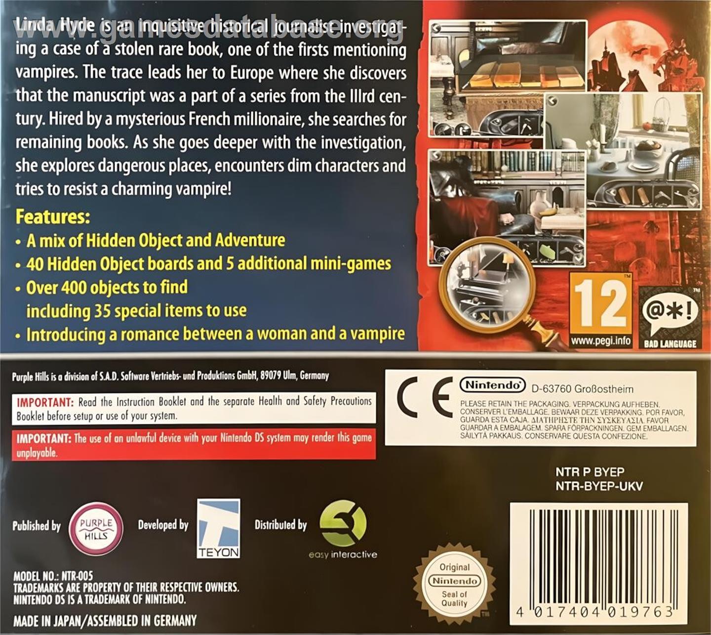 Linda Hyde - Vampire Mansion - Nintendo DS - Artwork - Box Back