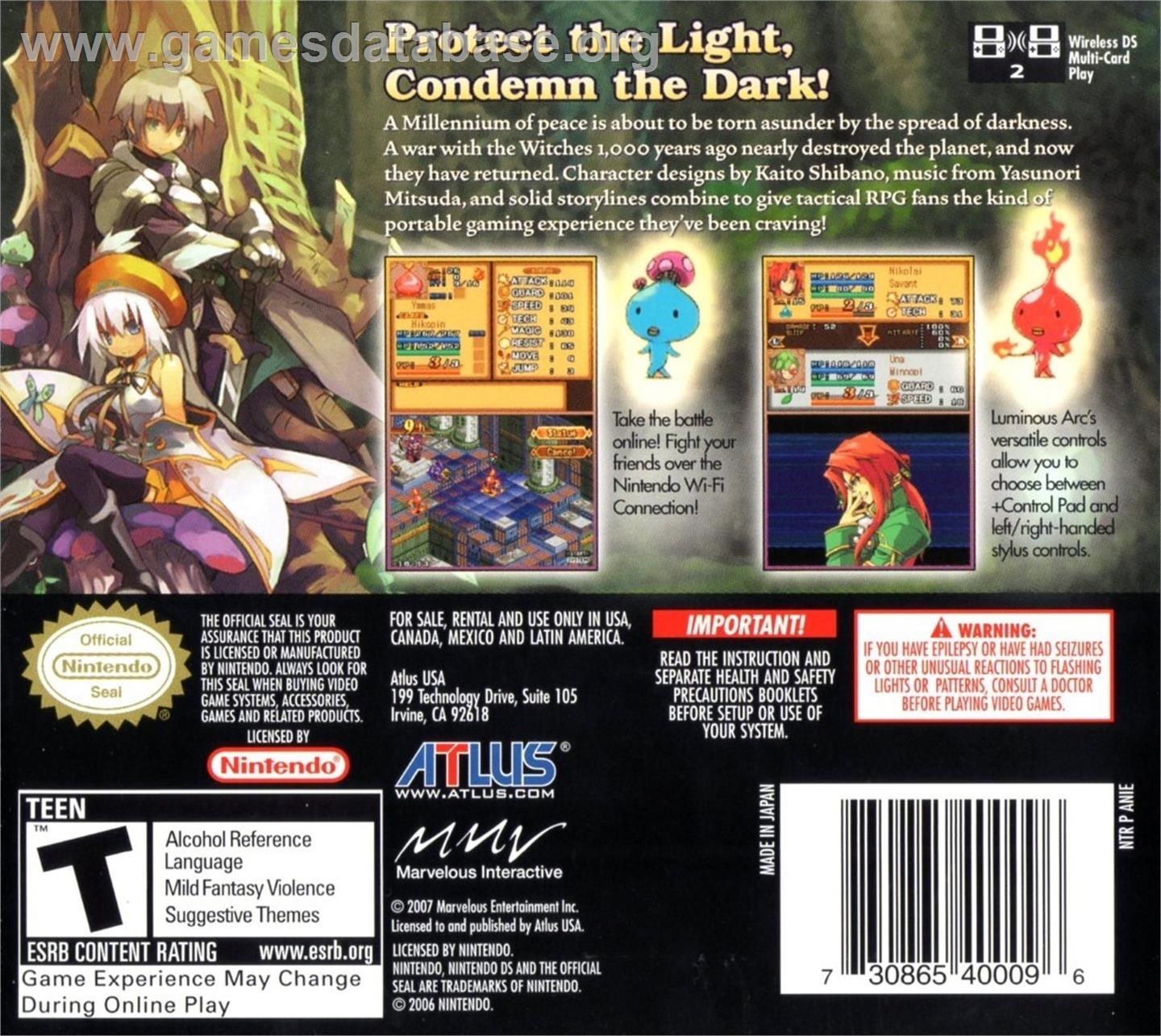 Luminous Arc - Nintendo DS - Artwork - Box Back