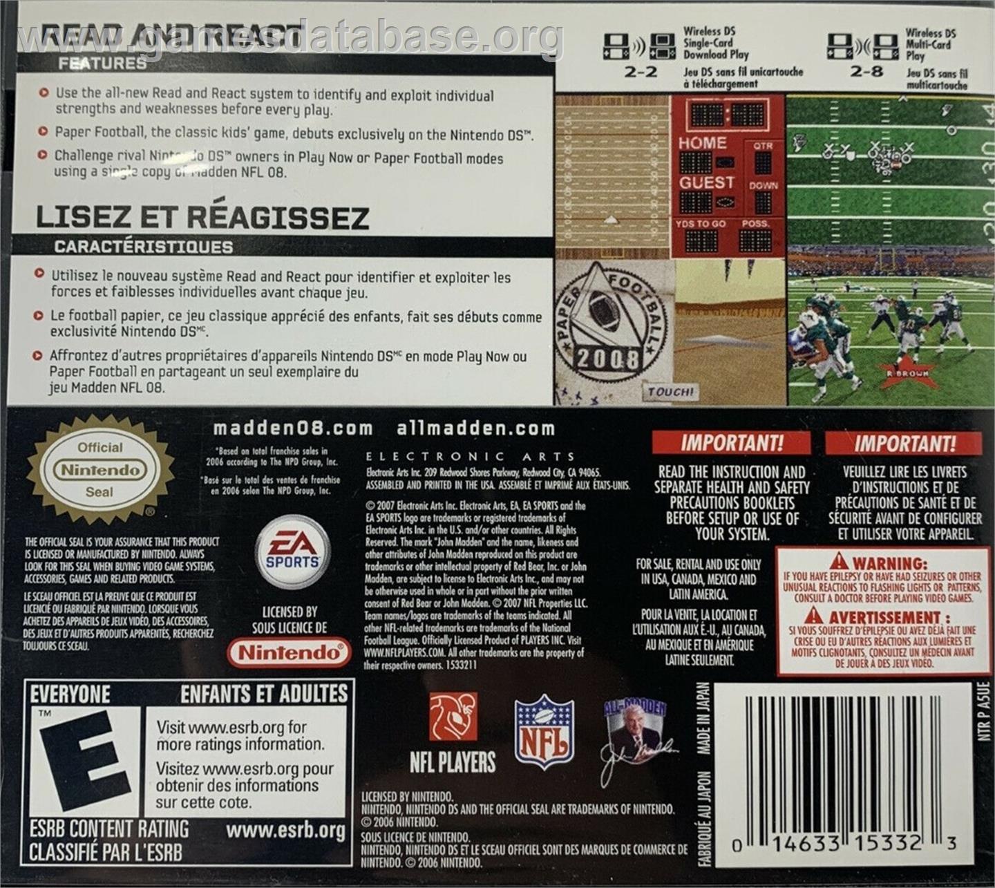 Madden Nfl 08 - Nintendo DS - Artwork - Box Back