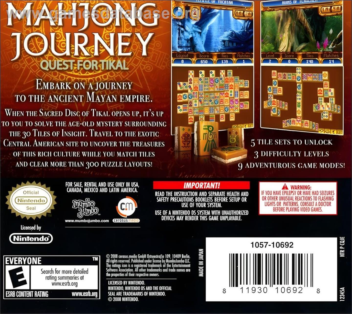 Mahjong Journey - Quest For Tikal - Nintendo DS - Artwork - Box Back