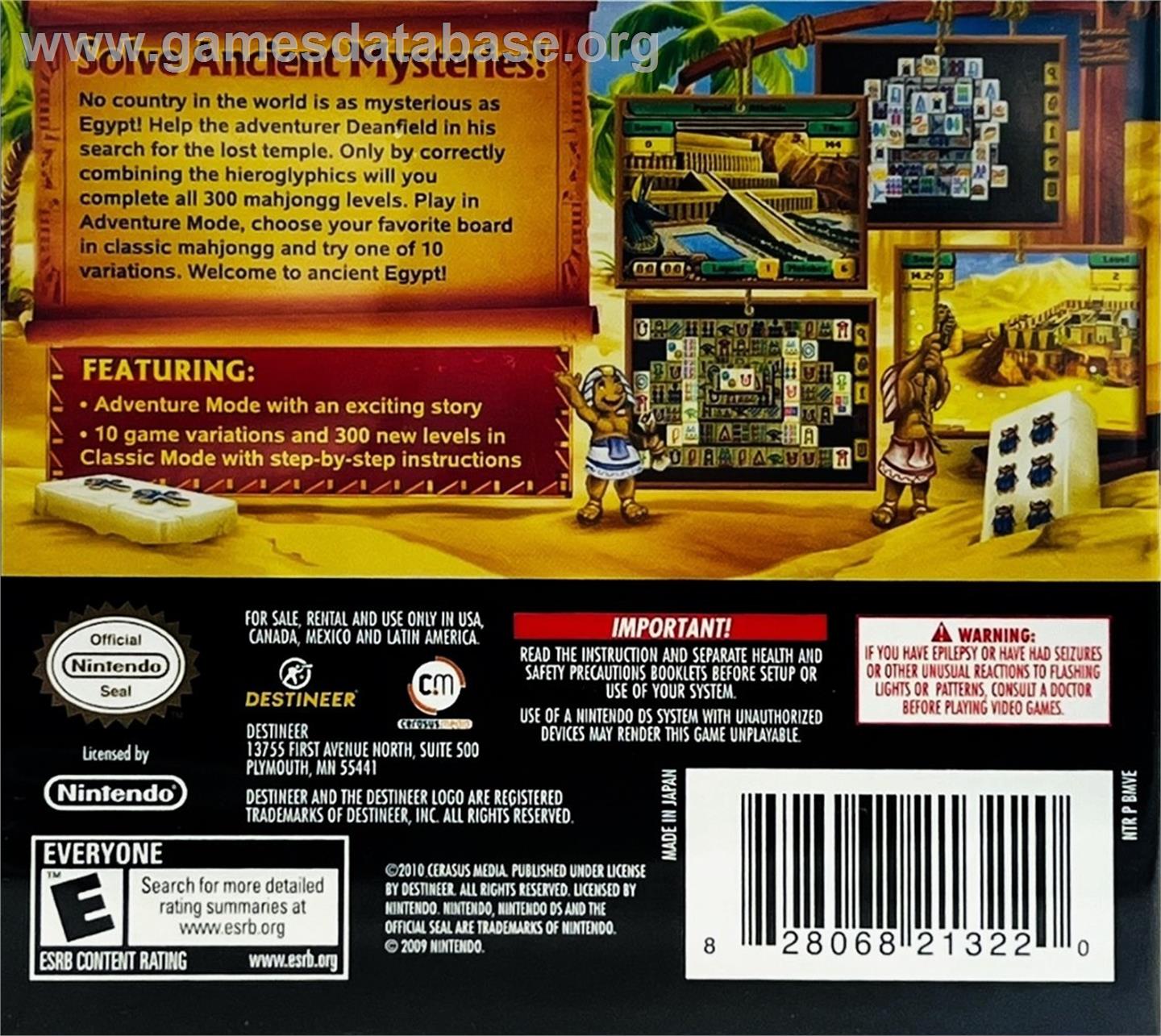 Mahjong Mysteries - Ancient Egypt - Nintendo DS - Artwork - Box Back